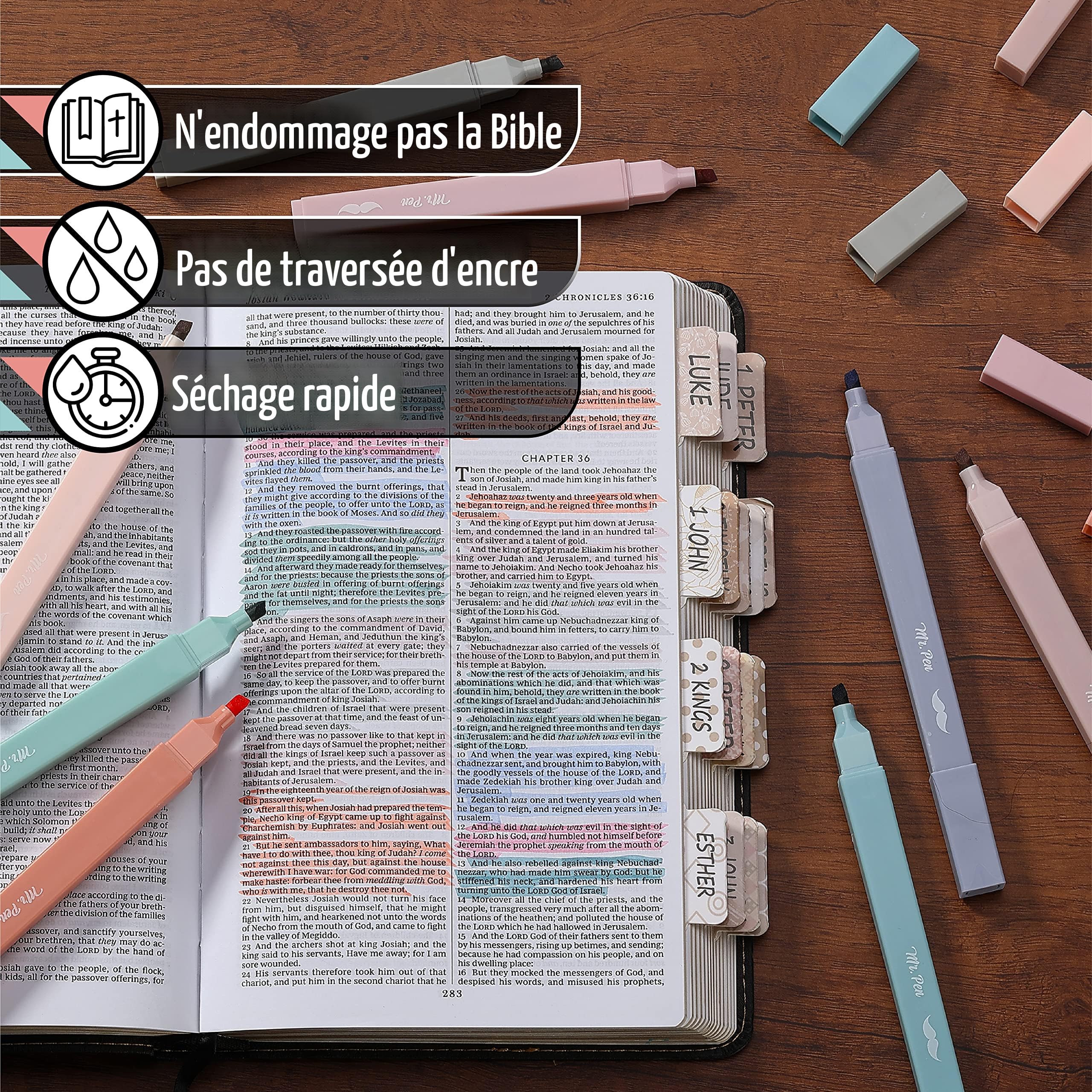Lot De 8 Surligneurs Pastel Mr. Pen - Pointes Biseautées, Encre Sans Bavure, Idéal Pour Bible Et Études