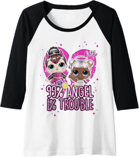 LOL Surprise Sugar & Spice 99% Angel 1% Trouble Raglan Baseball Tee Black/White,Dark Heather Grey/White,Red/White