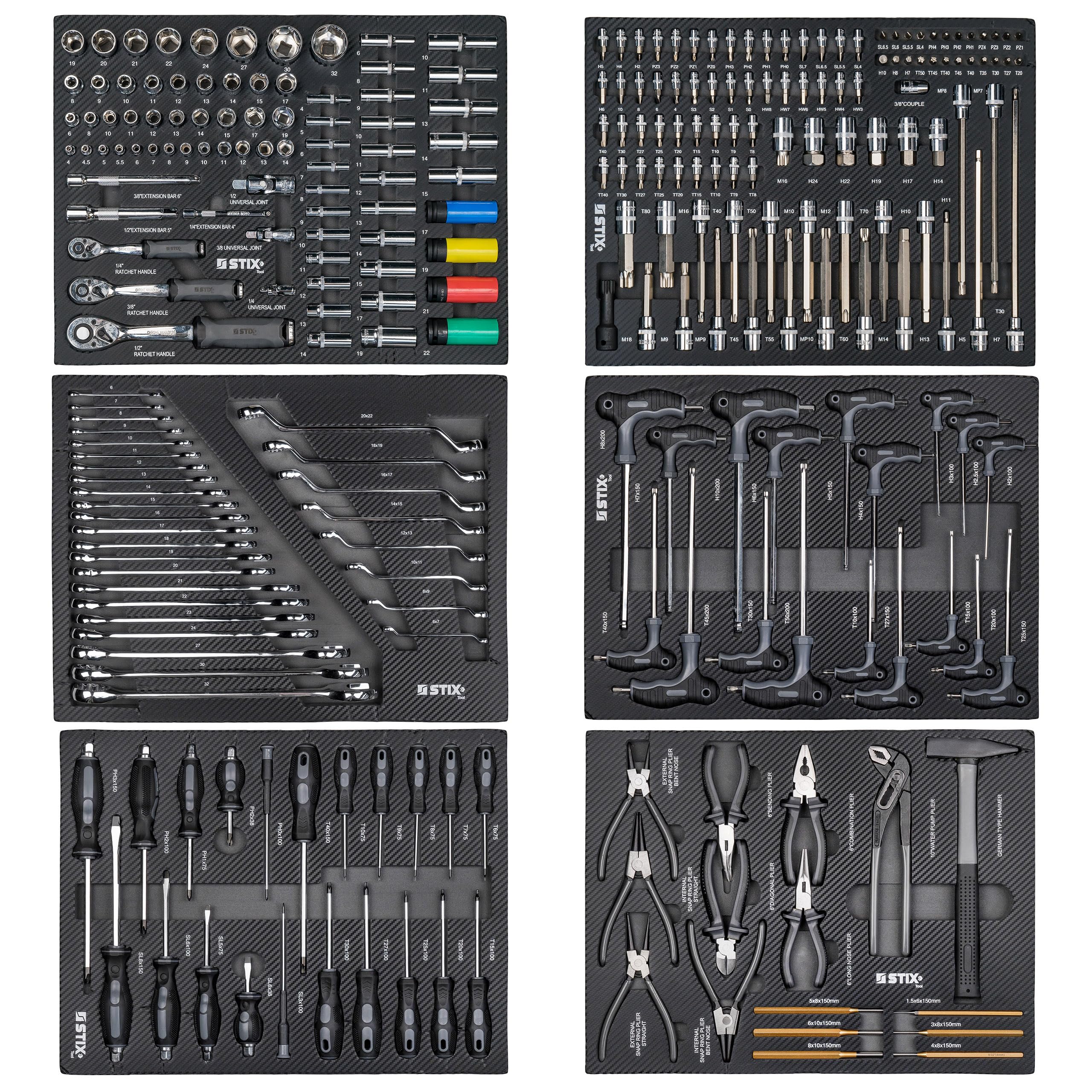 Stix UltimatePro A7/TS1 Carro de herramientas para taller con 267 herramientas Cr-V, 7 cajones, superficie de trabajo de acero inoxidable, gabinete lateral