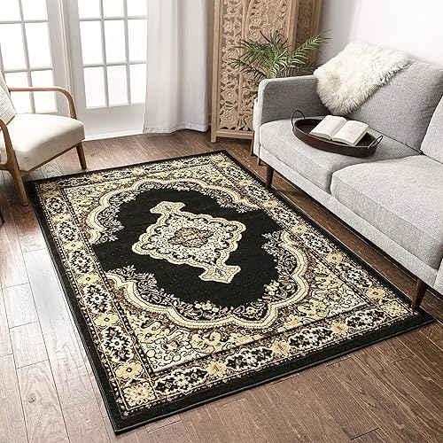 Well Woven Medallion - Alfombra negra de 3 pies 3 pulgadas x 5 pies