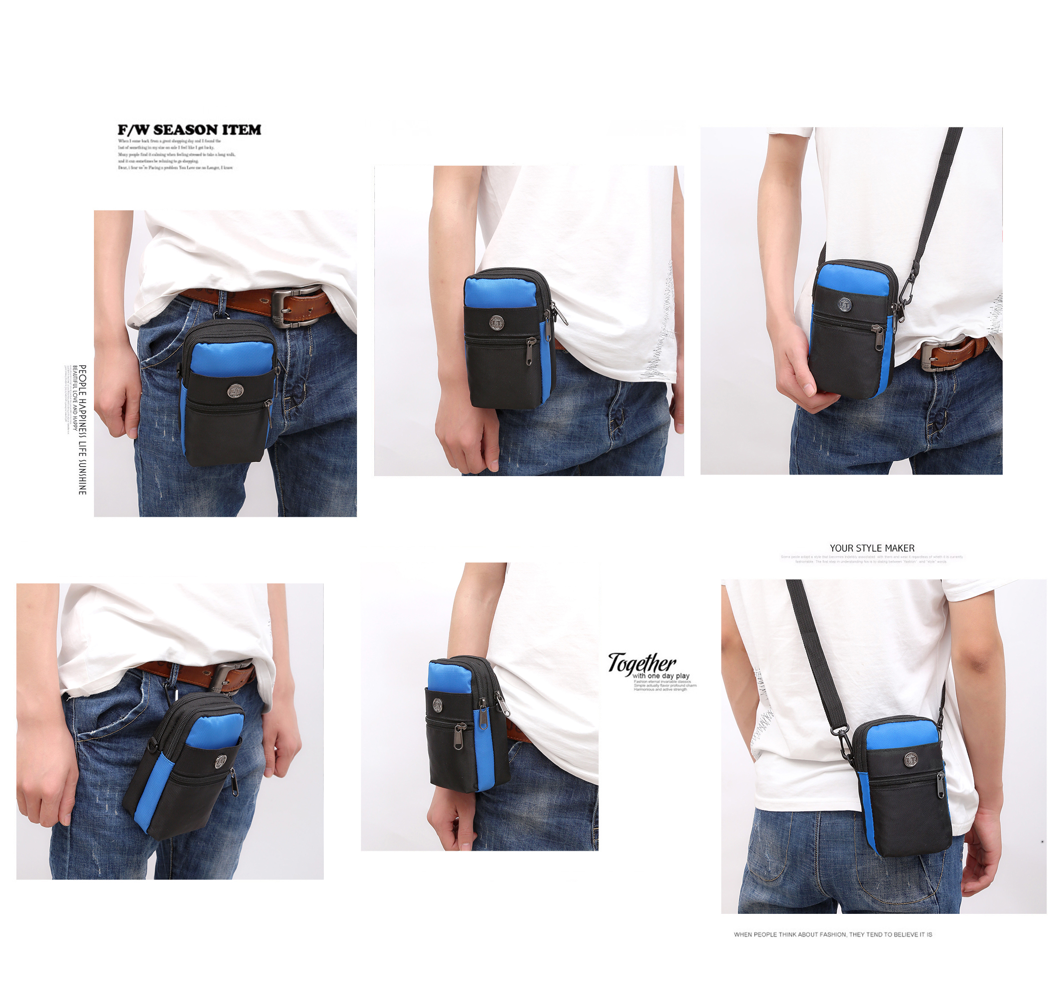 REETEE Sac Banane Homme Femme Sac Sacoche Banane Avec Porte Bouteille, Ceinture Réglable Sacoche Banane Ville Pour Balade Escalade Voyage Randonnée Sport Fanny Pack Waist Pack, A-noir, 40*15*9cm, Mode