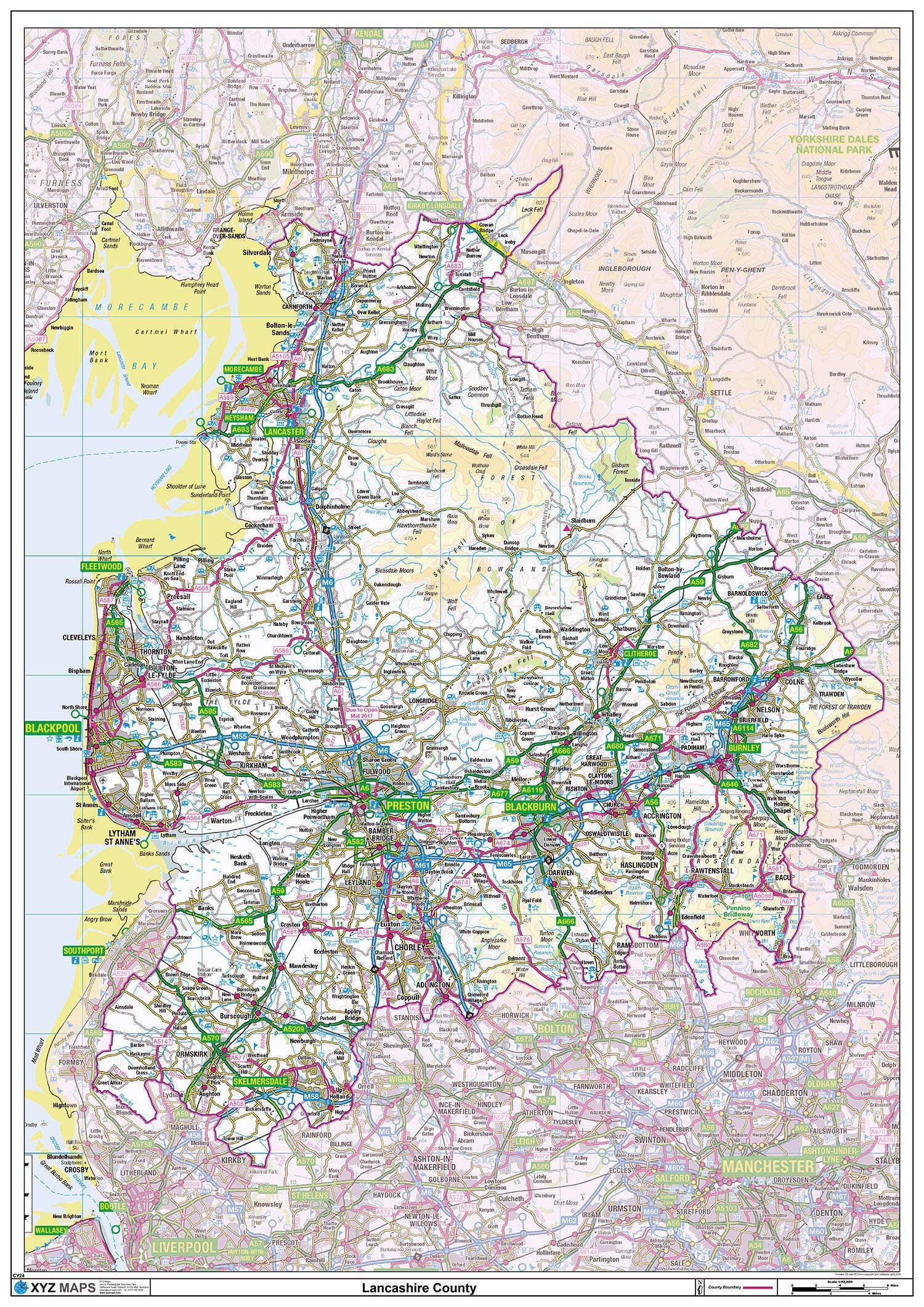 Lancashire County Map-Plastic Coated