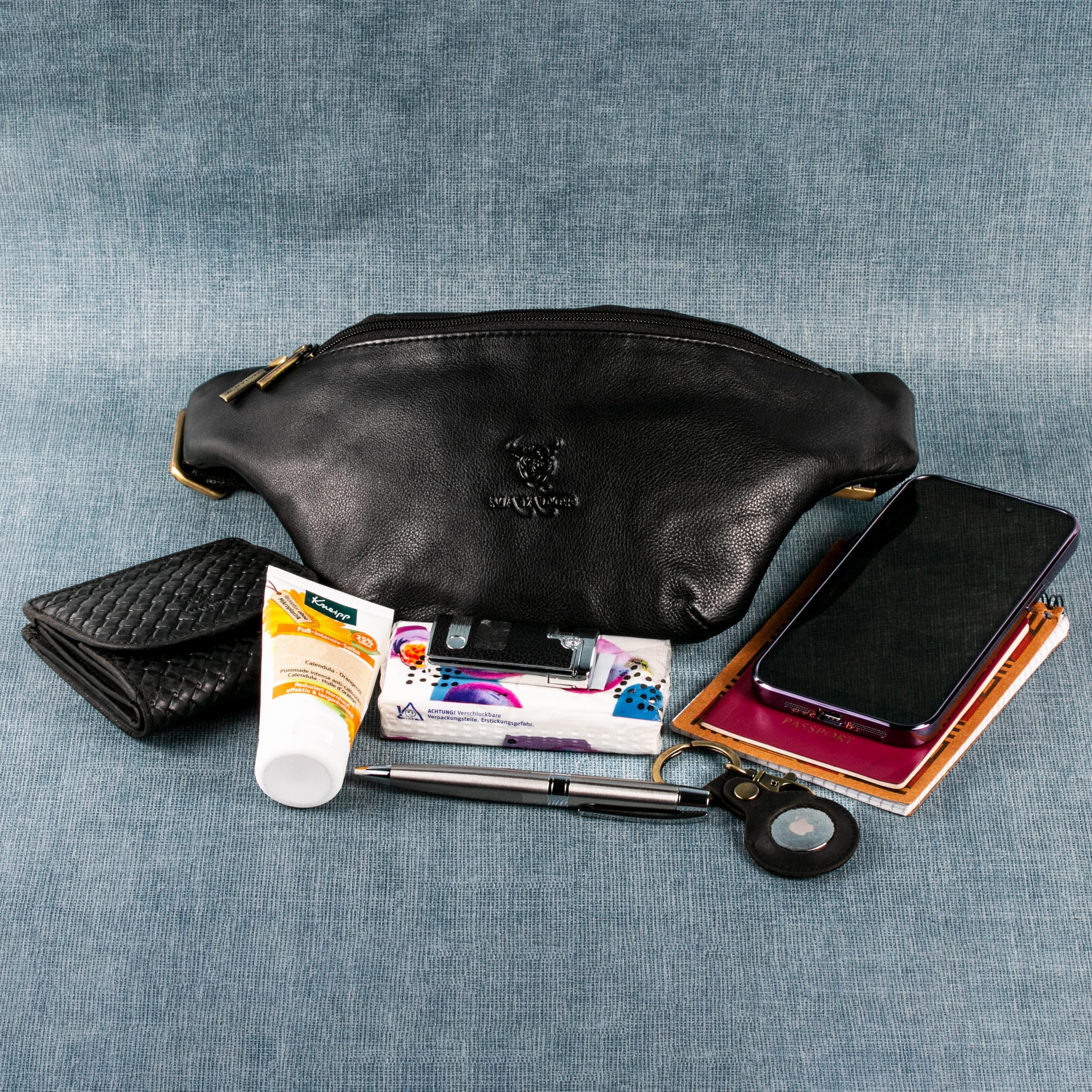 MATADOR Sac banane en cuir véritable pour homme et femme - Grand sac banane pour l'extérieur - Grand sac pour téléphone portable - Pour le sport, la course, le camping, la randonnée, le fitness, le