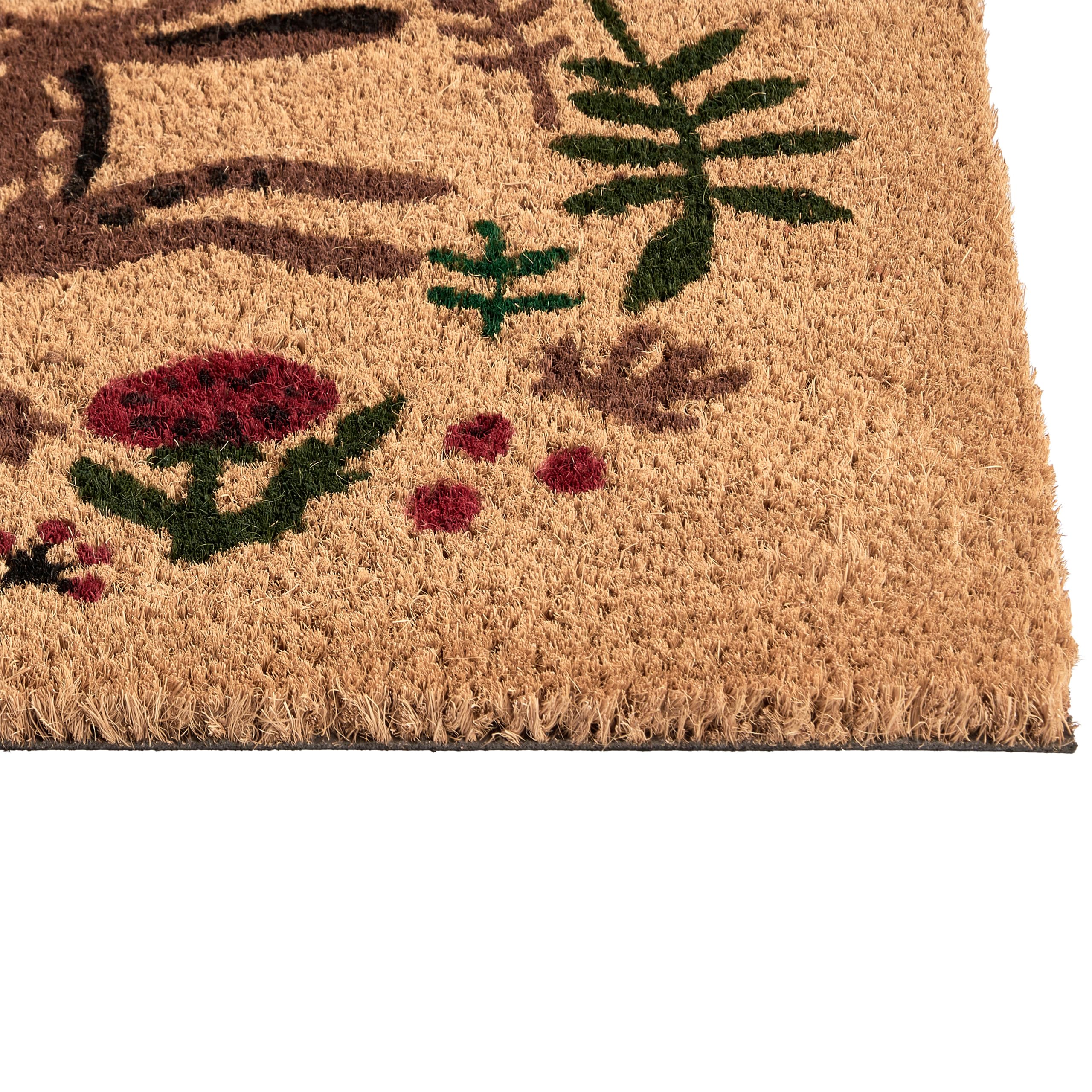 Beliani Paillasson en Fibre de Coco 60 x 90 cm Antidérapant Dessous en PVC Motif Lièvre Naturel Angono
