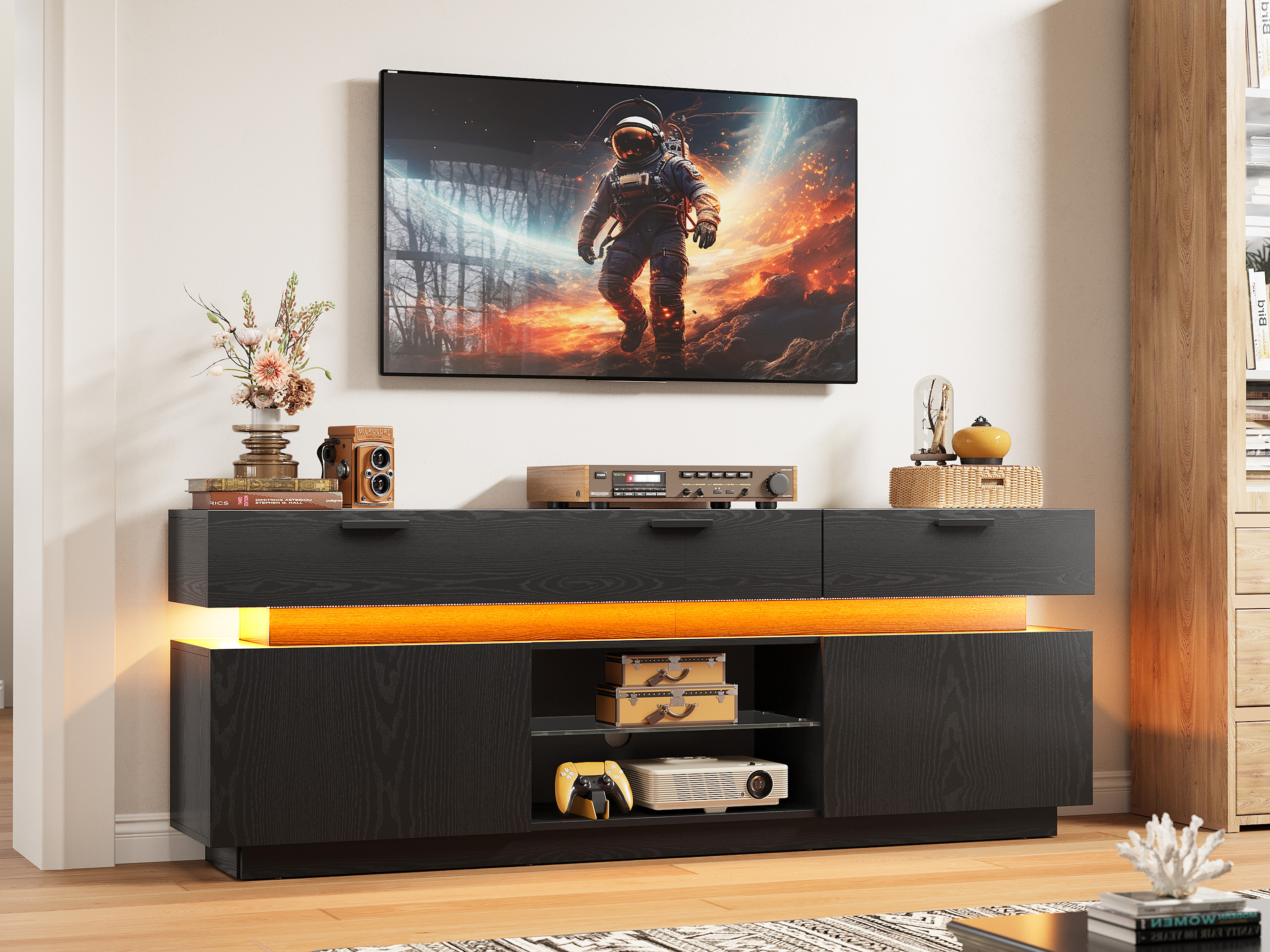 Amazon.com: LIKIMIO Black TV Stand for TVs 85 inch, Entertainment