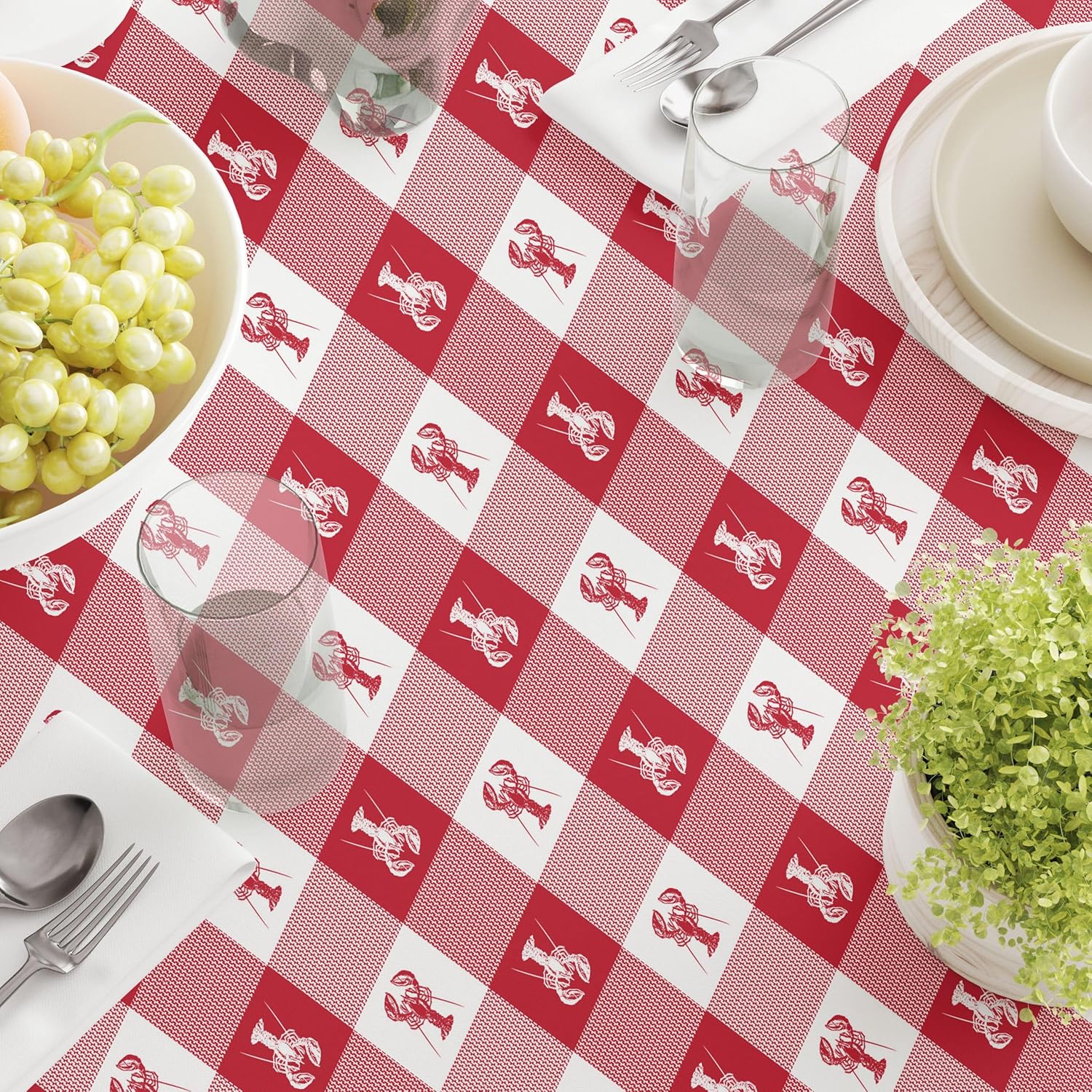 Fabric Textile Products | Lobster Bisque Tablecloth | Lobster Bake Summer Round Tablecloth | 70" Round | Machine Washable and Stain-Resistant for Easy Care | Made in The USA