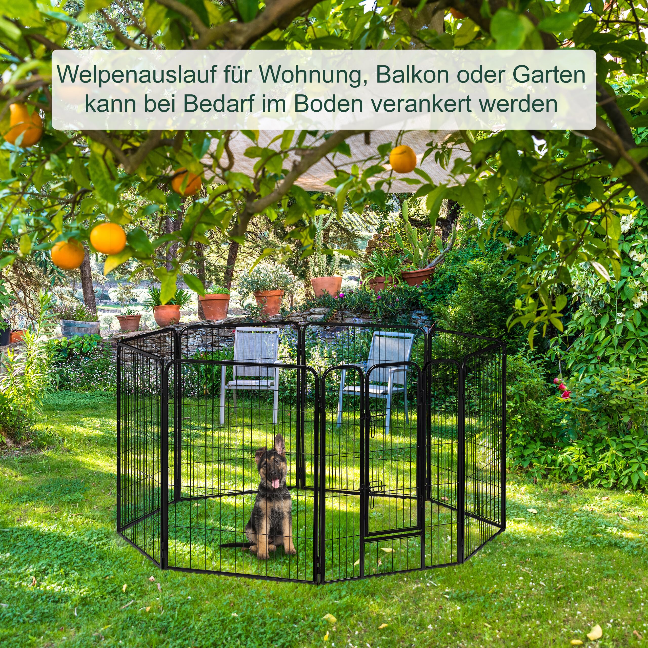 Relaxdays Welpenauslauf, kleine Hunde, Welpen, Kleintiere, Innen, Außen, Laufstall HxBxT: 120 x 76,5 x 235 cm, schwarz