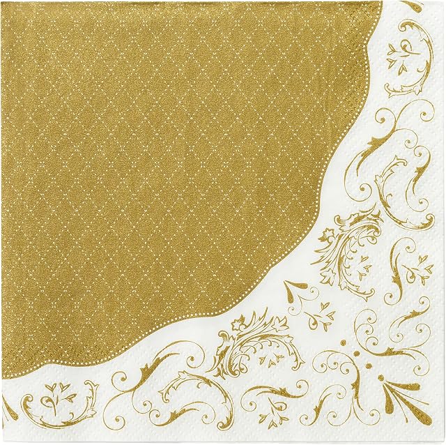 Talking Tables Pack of 20 White & Gold Paper Napkins Elegant Decorations Wedding Hen Party Christmas Birthday Celebrations, Gold NPKIN PK20