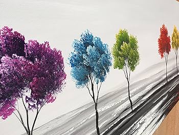 Amazon｜ハンドメイドカラフルツリー油彩画キャンバス現代抽象風景壁