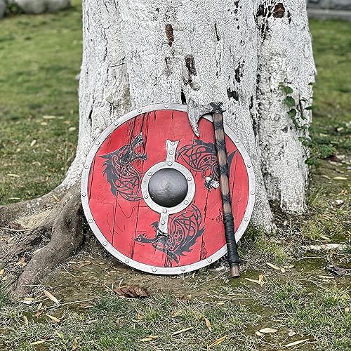 Miniatura 7 de LOOYAR Escudo de tótem de lobo de la era vikinga de los vikingos y decoraciones de hacha para disfraz de Halloween de caballero berserker vikingo