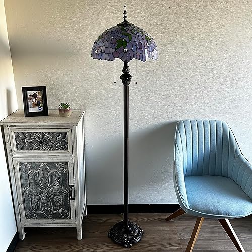 Miniatura 6 de Tiffany - Lámpara de pie con diseño de hojas verdes, con base de metal, bombillas LED incluidas para sala de estar, dormitorio, 16 pulgadas de ancho