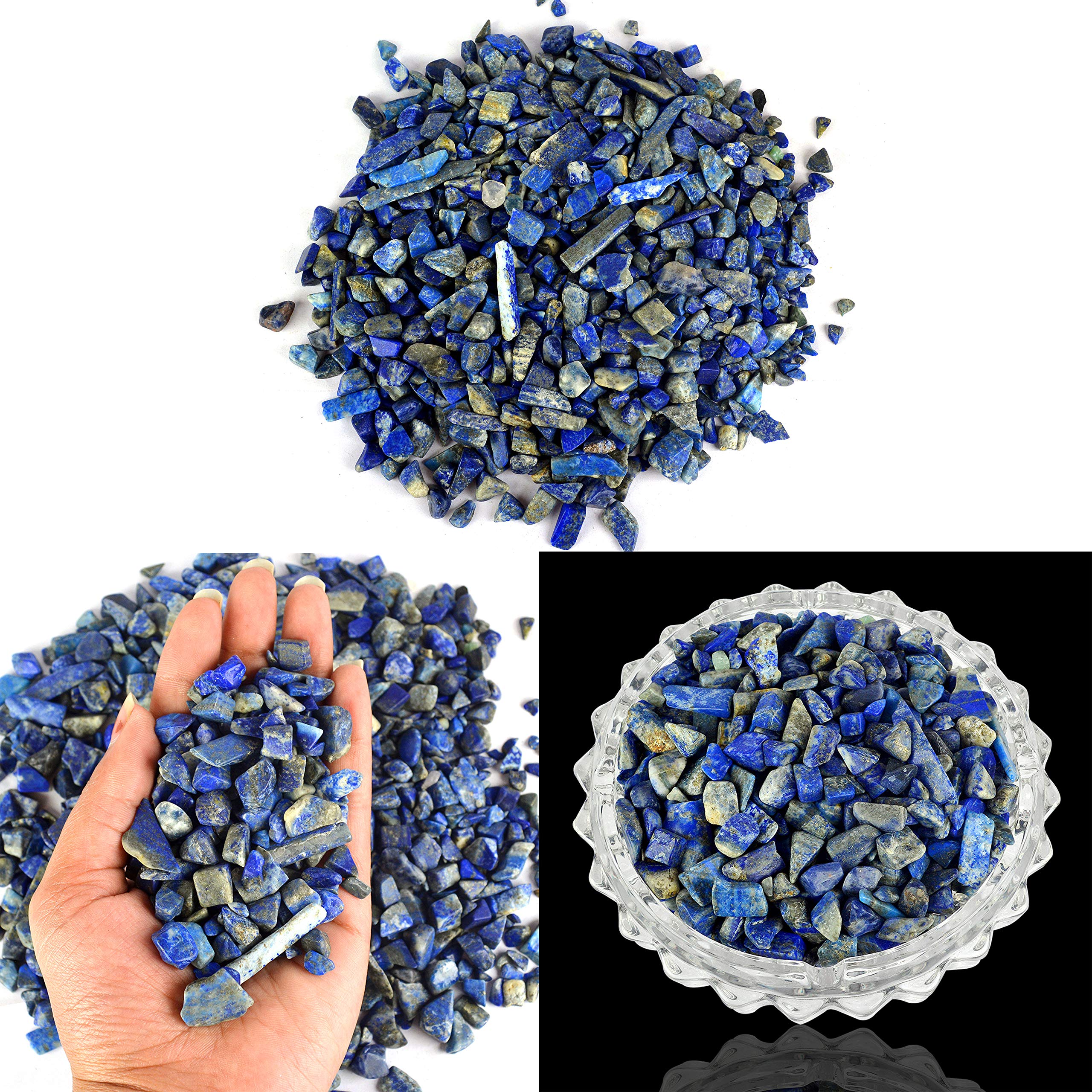 Reiki Crystal ProductsNatural Lapis Lazuli Crystal Stone Chips Dust Raw Rough Stone for Vastu Correction, Reiki Healing and Crystal Healing Stons Pack of 50 Gm Approx
