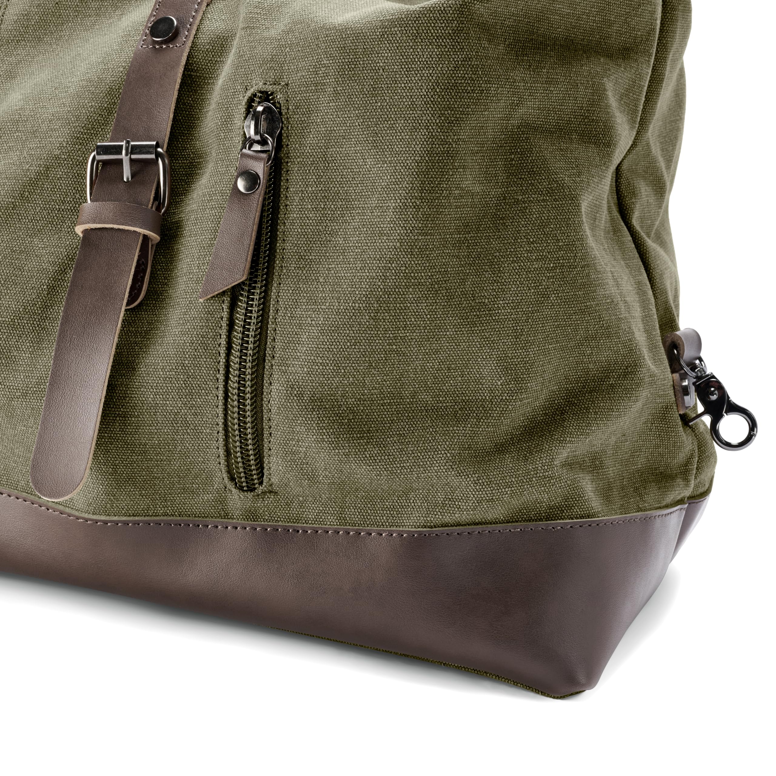 Trendhim Bolsa grande de lona de grafito vintage y cuero marrón para hombre, para viajes, escapadas de fin de semana, elegante y duradera para viajes nocturnos, Green, 55 x 30 cm