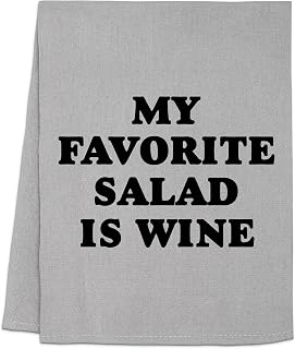 Moonlight Makers Funny Dish Towel, My Favorite Salad is Wine, Flour Sack Kitchen Towel, Sweet Housewarming Gift, Farmhouse Kitchen Decor, White or Gray (Gray)