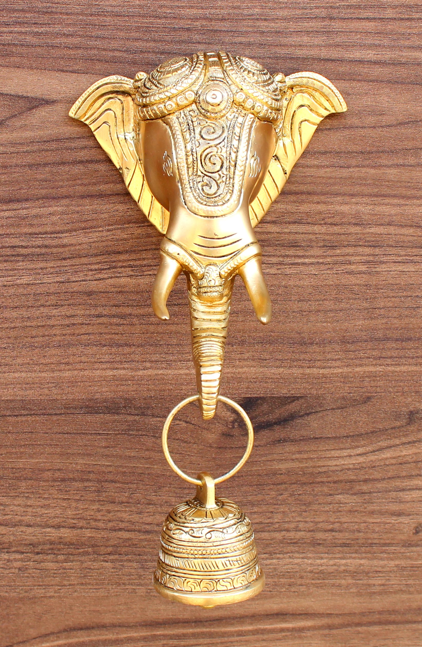 StonKraft - Tête d'éléphant heurtoir de Porte/décor de Porte avec Cloche en Laiton pour décoration de Porte et décoration Murale