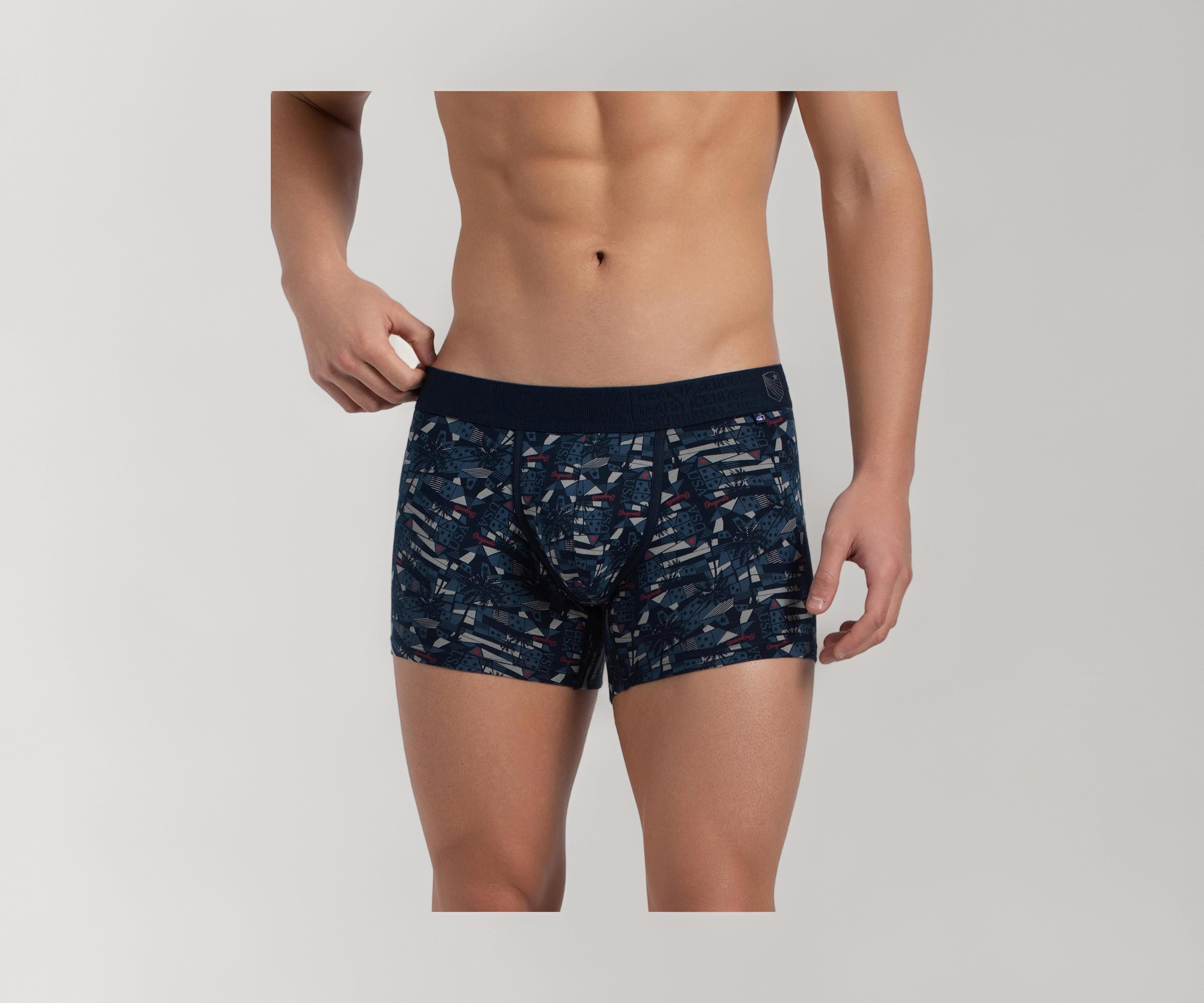 US63 Men's Super Combed Cotton Elastane Stretch Printed Trunk with Ultrasoft Waistband