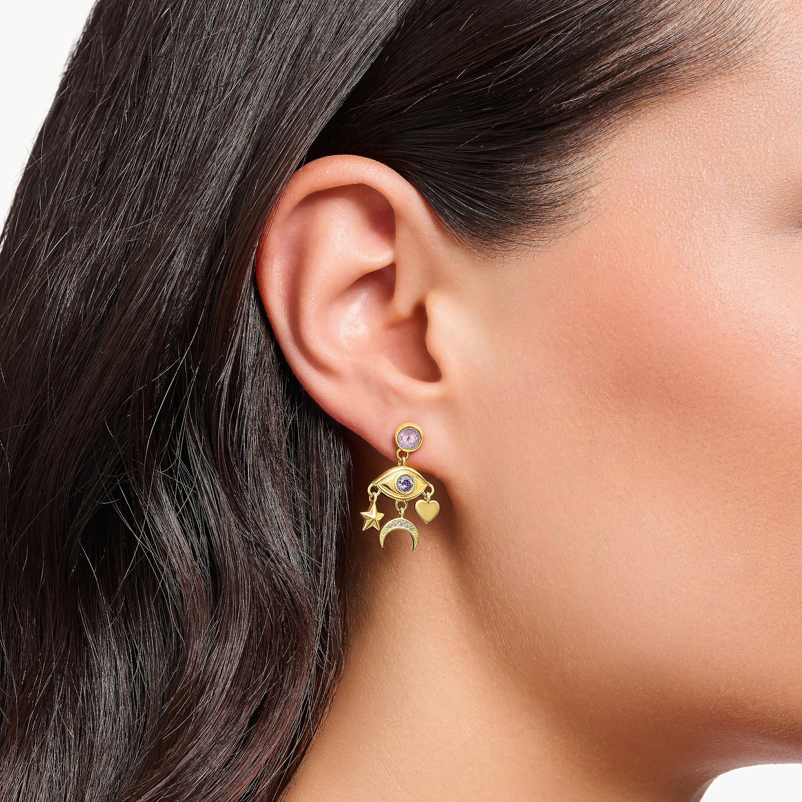 THOMAS SABO Ohrhänger Auge mit bunten Steinen vergoldet 750 Gelbgold Vergoldung, 925 Sterlingsilber
