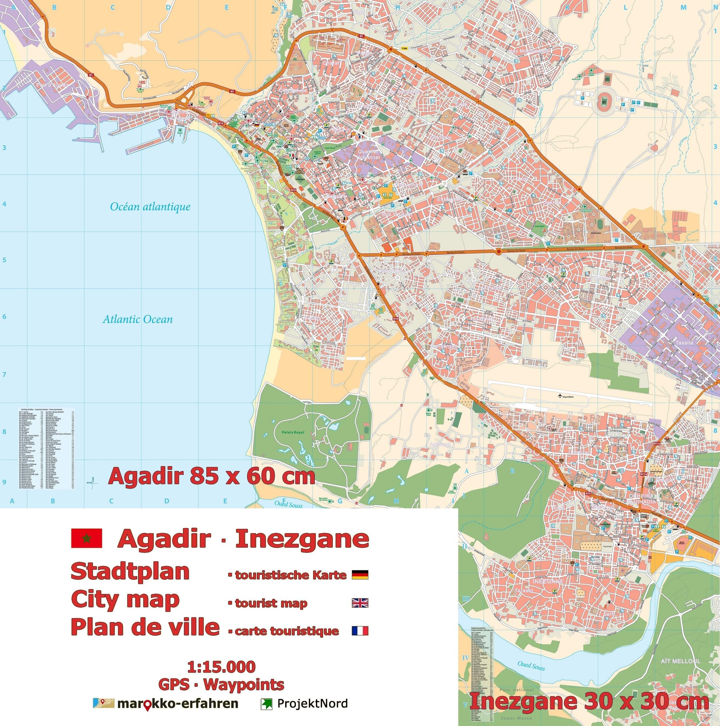 Stadtplan Agadir - Cityplan Inezgane 1:15.000 + GPS-Waypoints: Marokko - Mit Ausflugstipps: SP Agadir