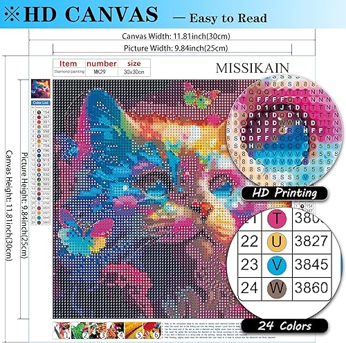 Miniatura 5 de MISSIKAIN Pintura de diamante de animales, gato mariposa, kit de pintura de diamante 5D para principiantes, adultos y niños, para pintar por números