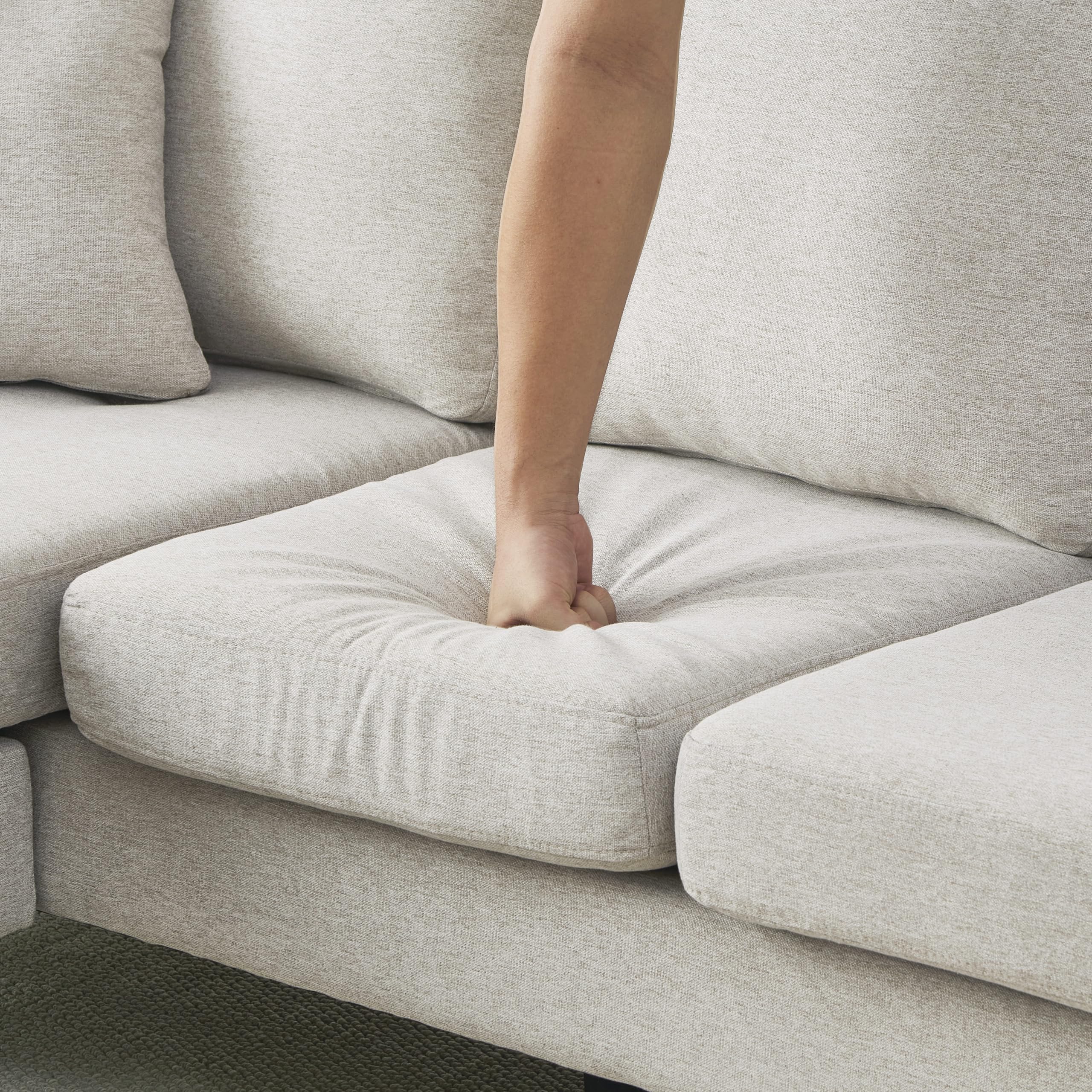 Sofá esquinero modular en forma de L, sofá cama pequeño de 3 plazas con chaise longue y reposapiés, sofá para apartamentos pequeños, gris (Beige Gray+White, 3 plazas)
