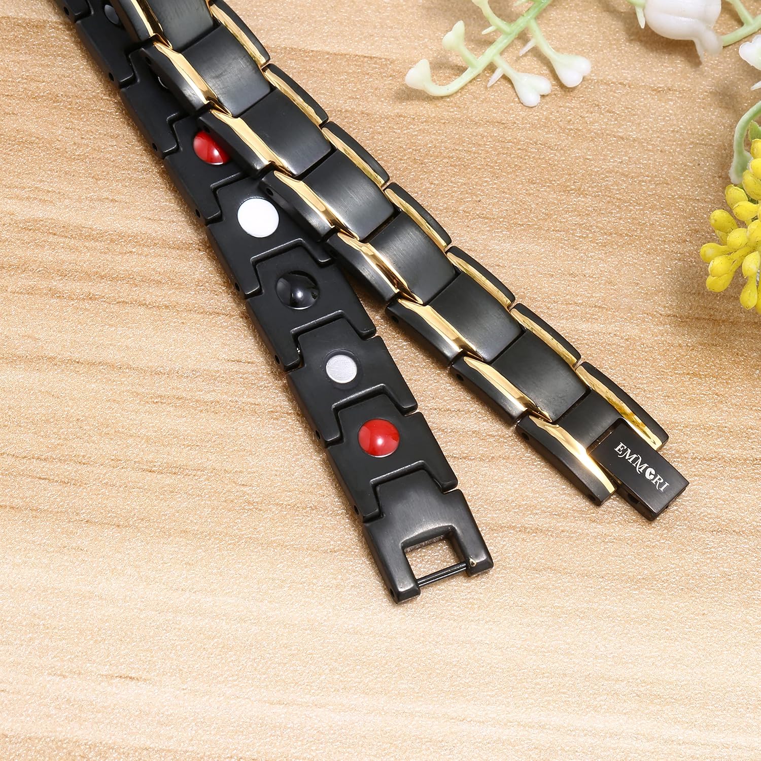 Ultra Strength Magnetic Bracelet - 3,500 Gauss Per Magnet -Magnetic Bracelets for Men Woman - Adjustable Length -Pulseras Magneticas (Black Gold) - Image 6