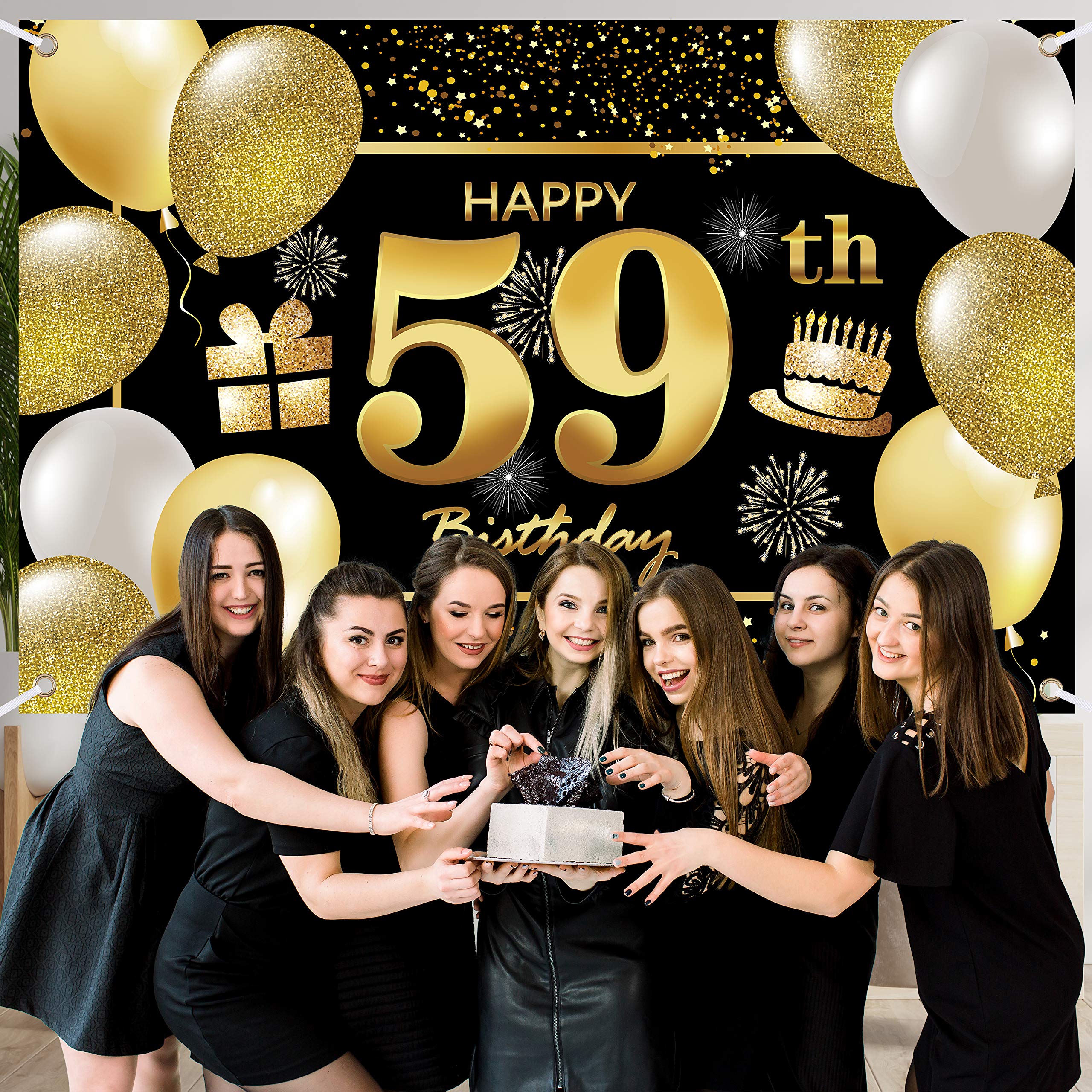 Geburtstagsbanner Zum 59. Geburtstag – 115x180 Cm, Schwarz-gold, Aus Polyester