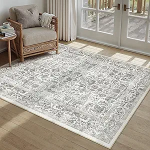 Black Area Rug 4x5 Office Entryway Rug Machine Washable Kitchen Vintage Distressed Non Slip Carpet Indoor Retro Floral Accent Throw Door Mat for Bathroom Bedroom Dining Living Room