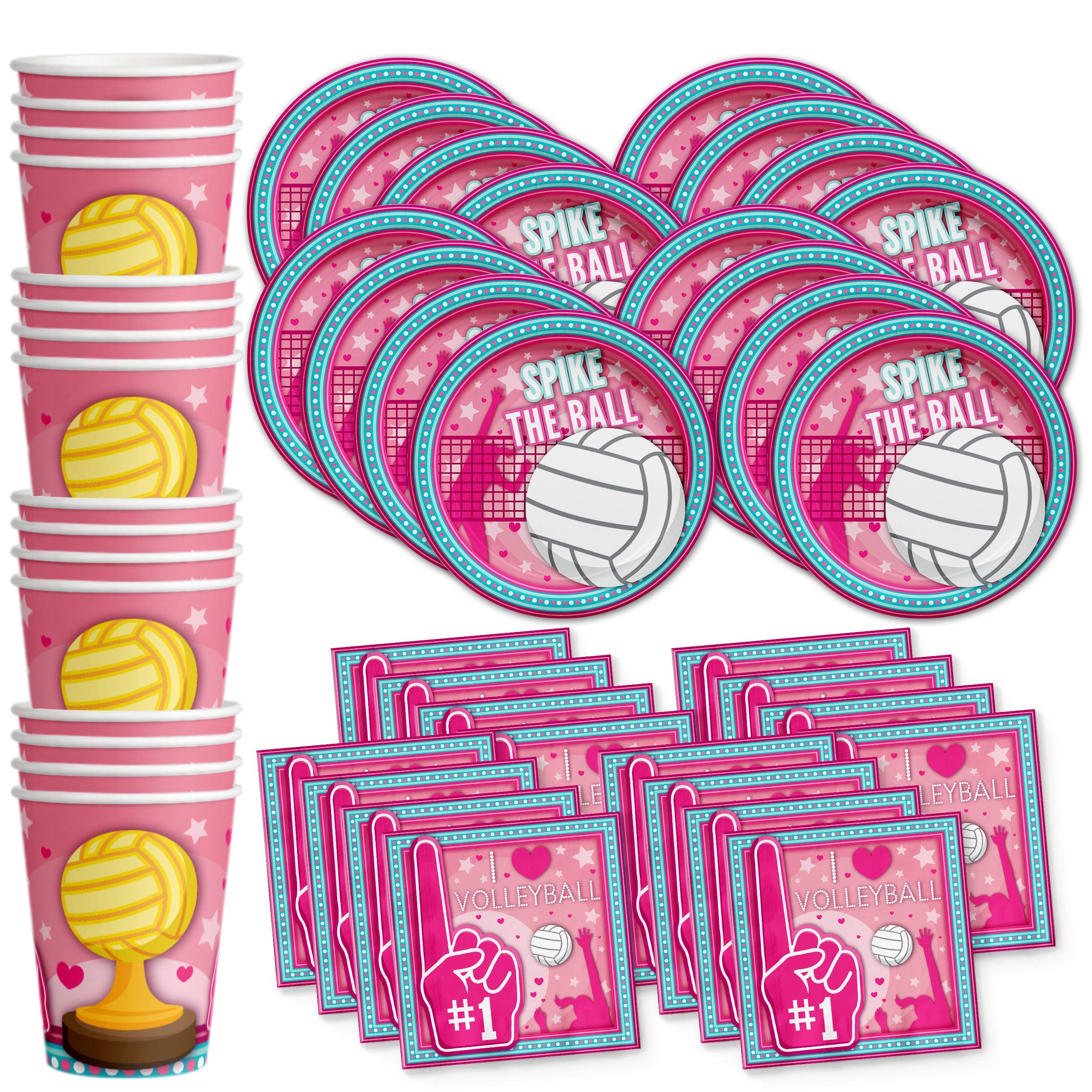 Wonmelody Pink Volleyball Party Decor - Happy Birthday Banner & Garland Set For Girls, Sports Theme