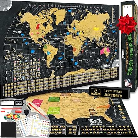 Scratch Off World Map & US Map-Durable 17x24”...