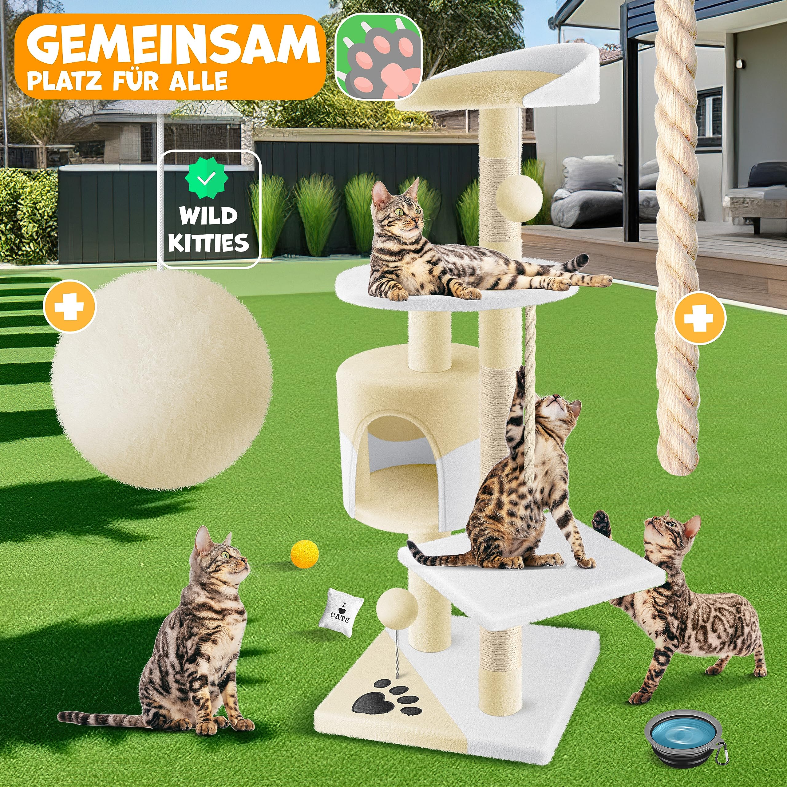 KESSER Tiragraffi Per Gatti Con Grotta E Piattaforme - Paradiso Felino Da 112cm! - Foto 3