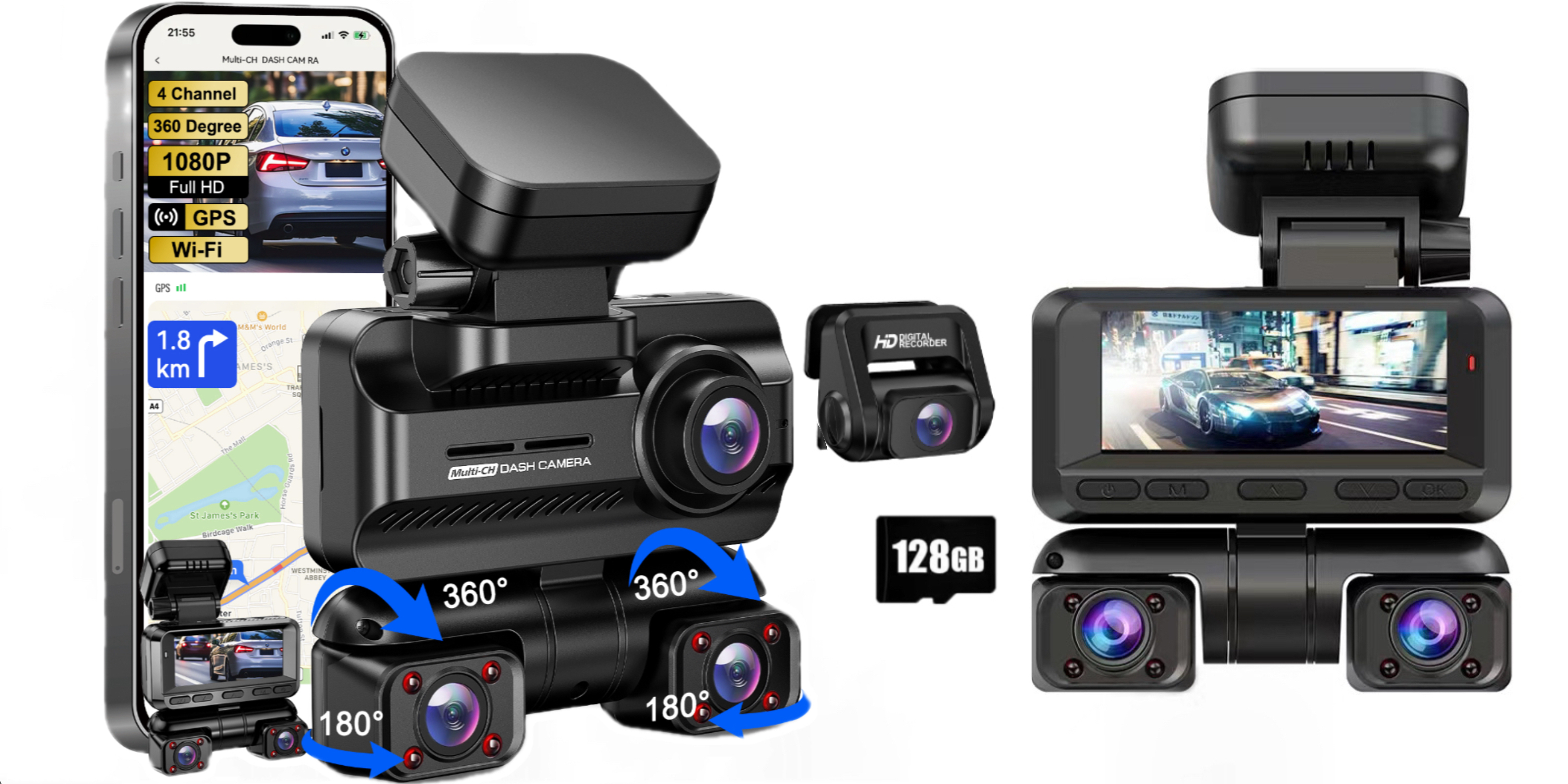 Amazon.com: ZYEIPO Dash Cam 4 Channel 360° Front Rear Inside