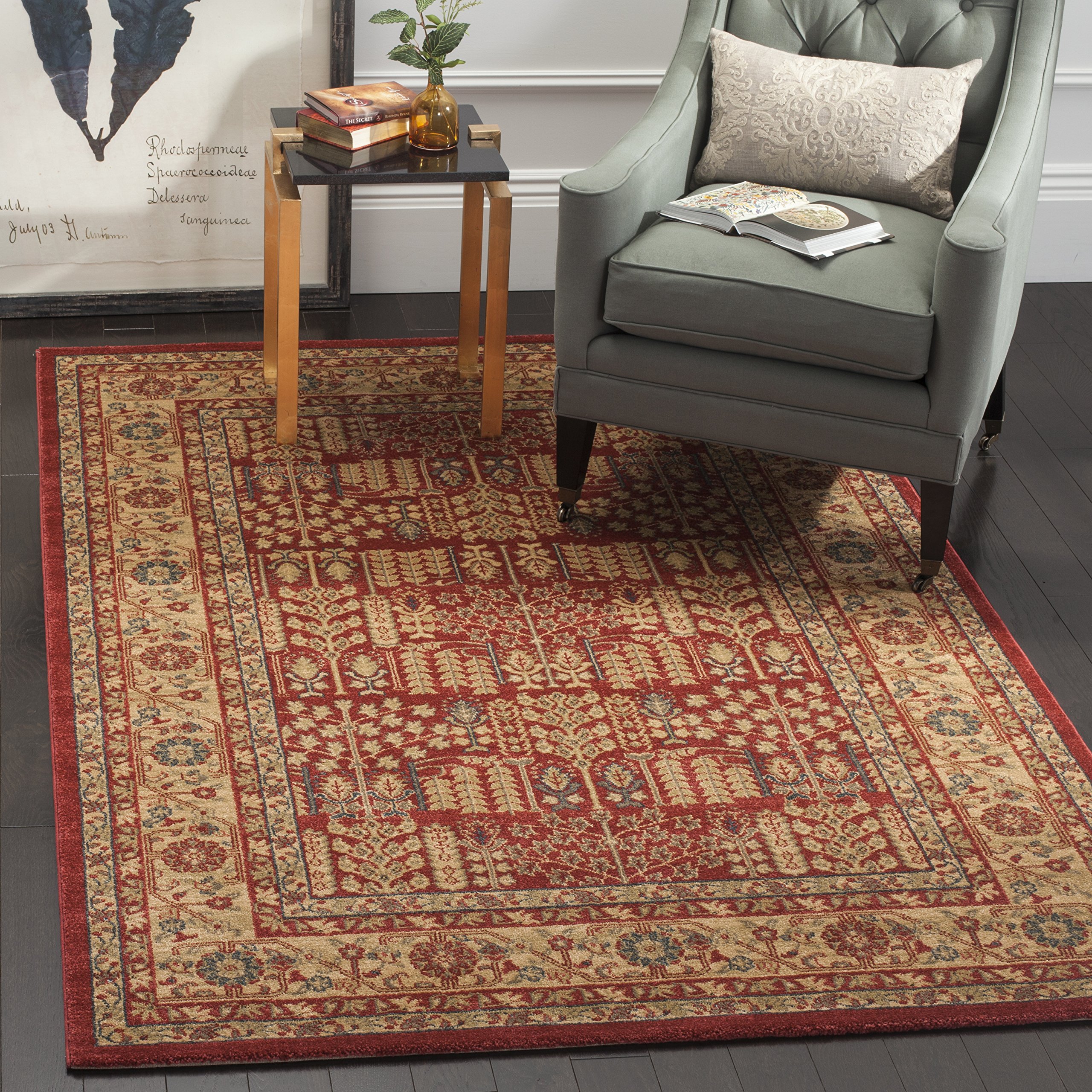 SAFAVIEH Tapis Traditionnel Pour Salon, Salle à manger, Chambre à coucher - Mahal Collection, Tapis à poil court, Rouge et Naturel, 122 X 170 cm