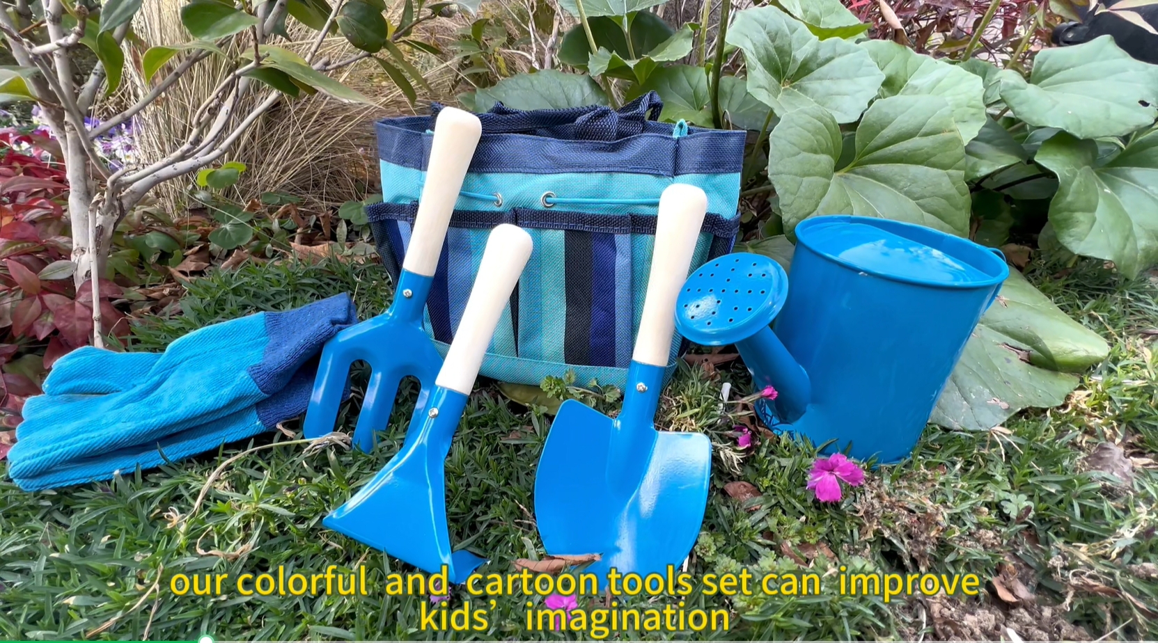 Set de herramientas de jardín para niños con bolsa miniatura 7