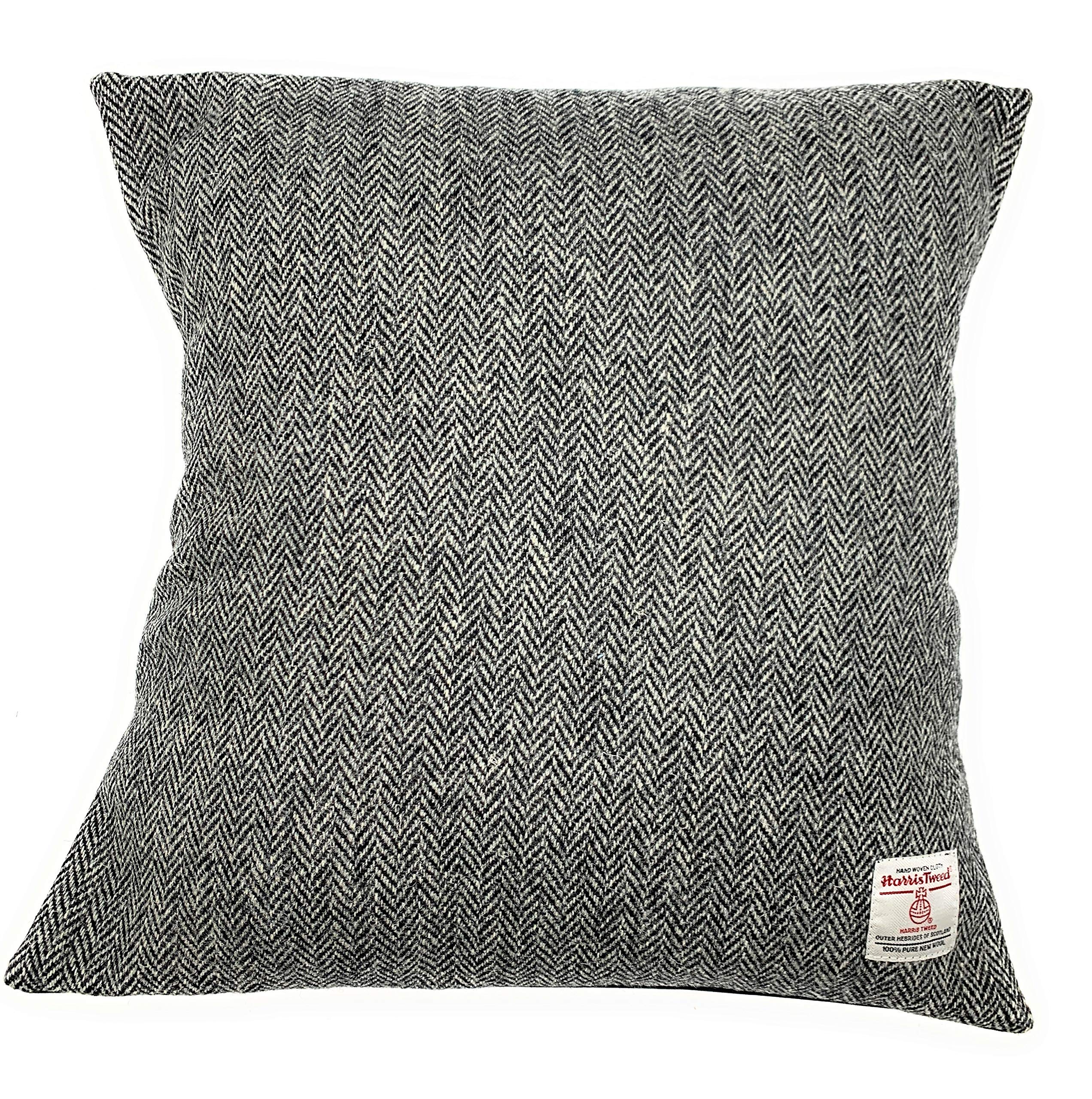Tartan Tweeds Grey Herringbone Harris Tweed Square Cushion With Velvet Back Made In Scotland (Grey Herringbone)