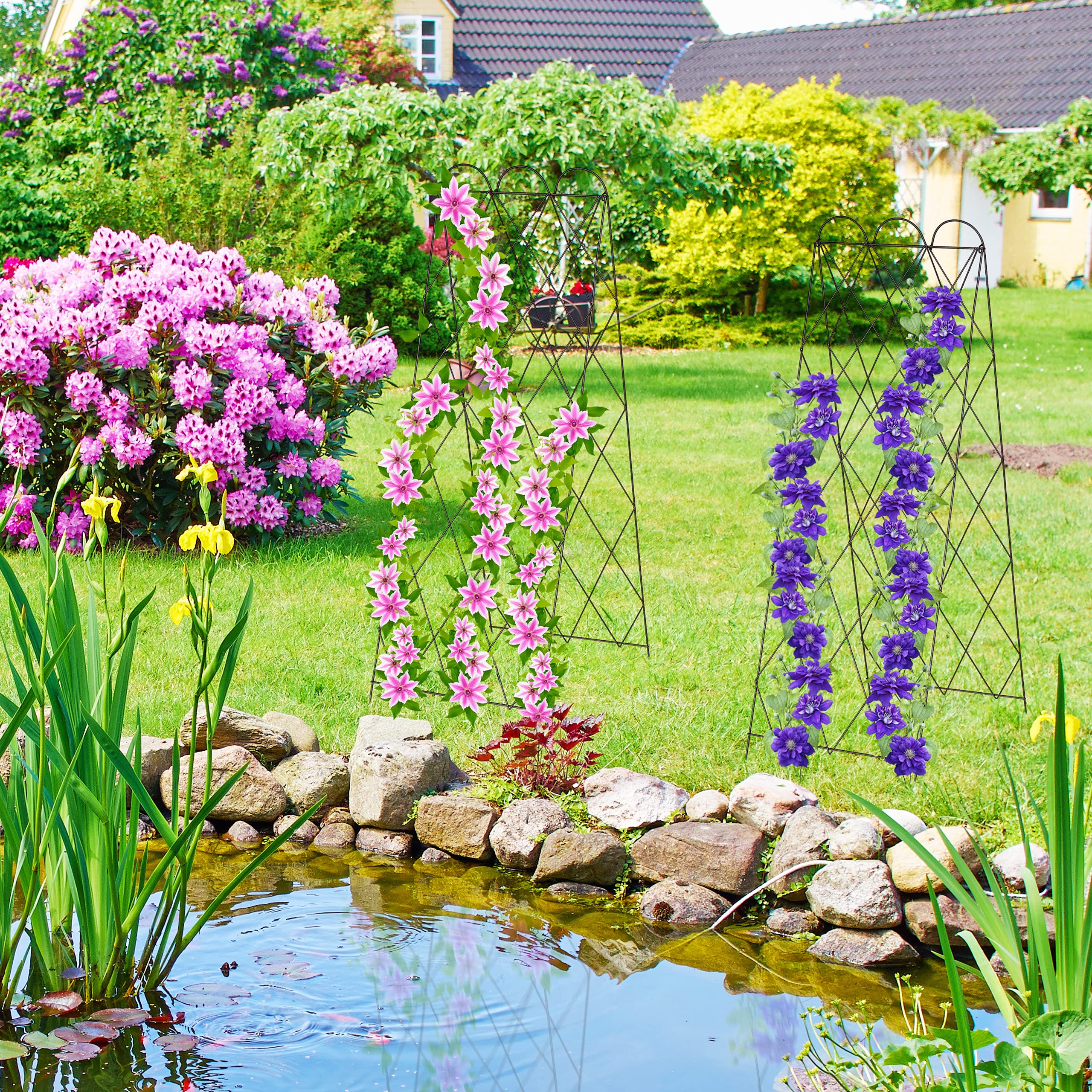 Relaxdays Tuteur Plantes grimpantes, en métal, Lot de 3, à Planter, Hauteur de 152 cm, Jardin, Rouge Brun