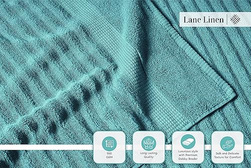 Miniatura 4 de LANE LINEN - Juego de 6 toallas acanaladas de lujo, 100% algodón, cero torsión, con textura suave, absorbentes, de secado rápido, 2 toallas de baño,