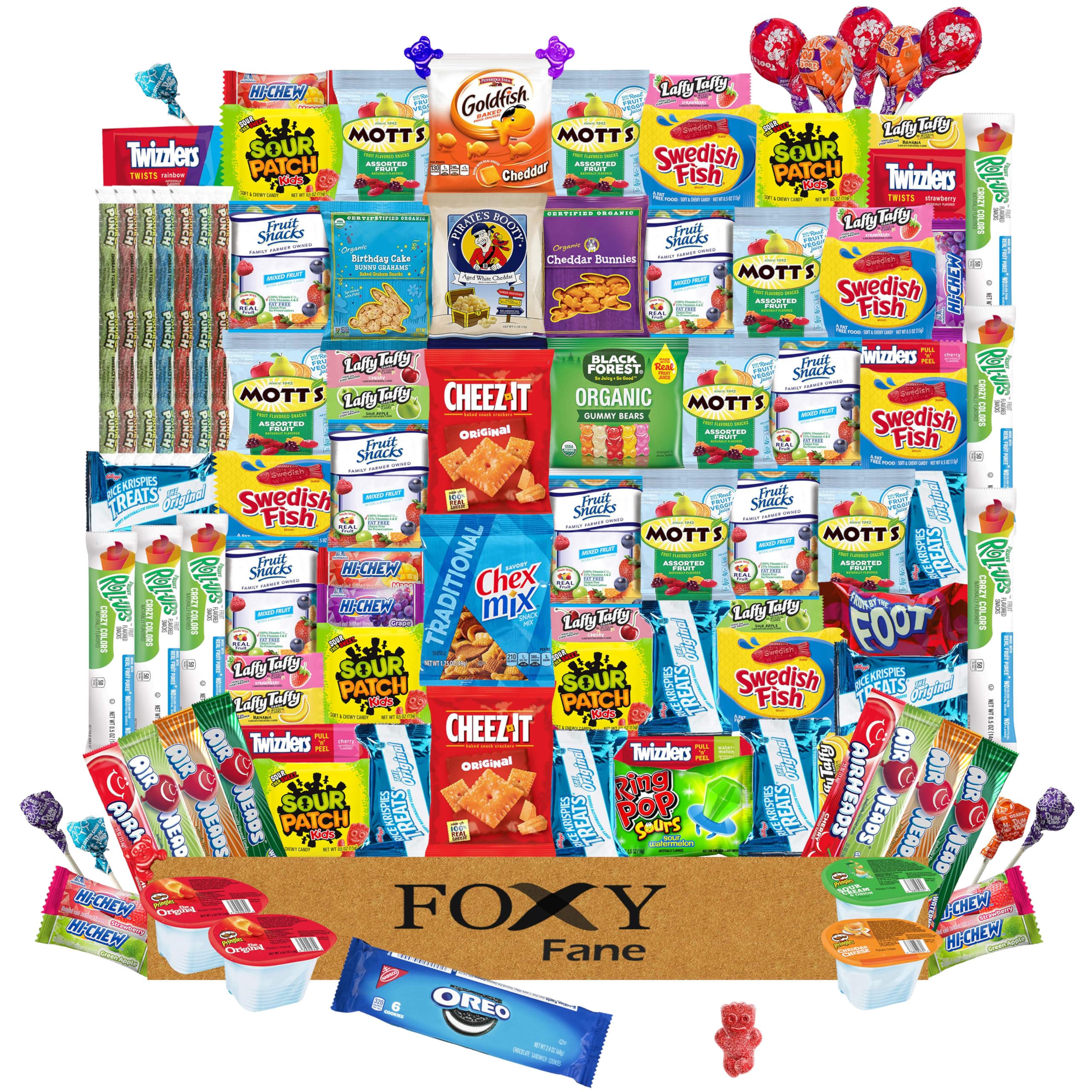Foxy Fane 100-Count Holiday Snack Box – Variety Pack of 100 Snacks & Treats – Great Gift for Family, Friends & Office