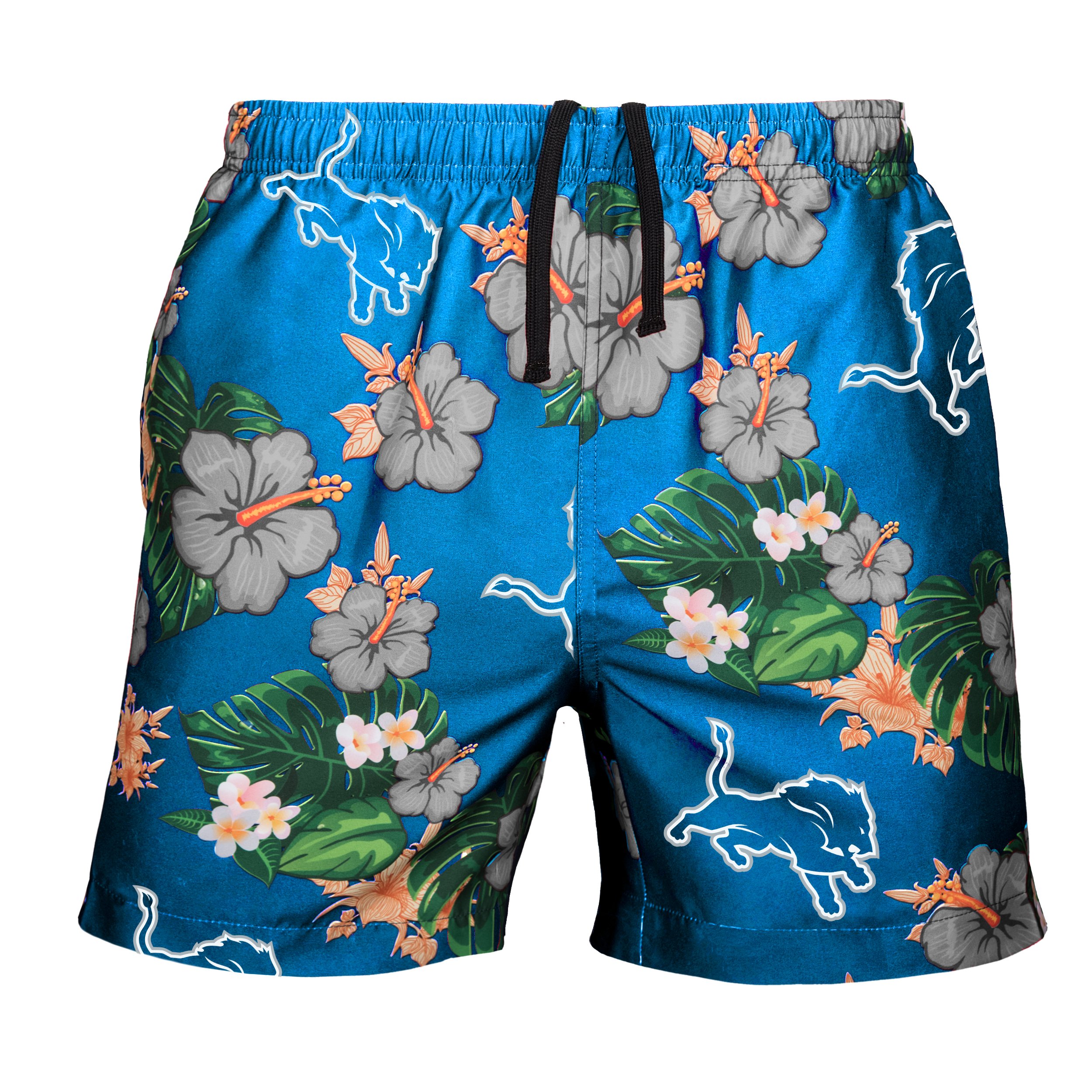 FOCO NFL Mens NFL Team Logo Floral Hawaiian Swim Suit Trunks