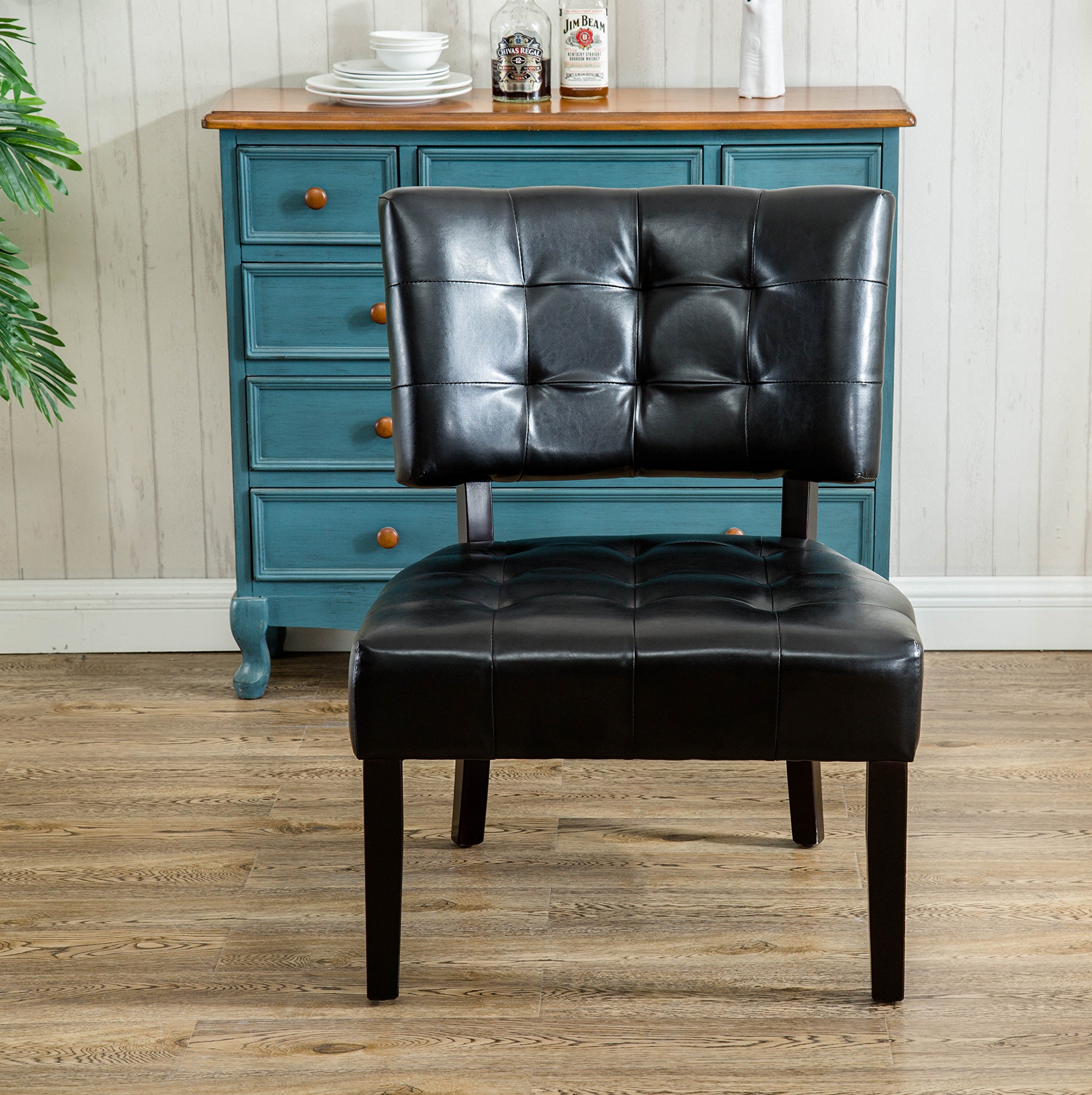 Roundhill Furniture Faux Leather Tufted Accent Chair, Oversized, Black