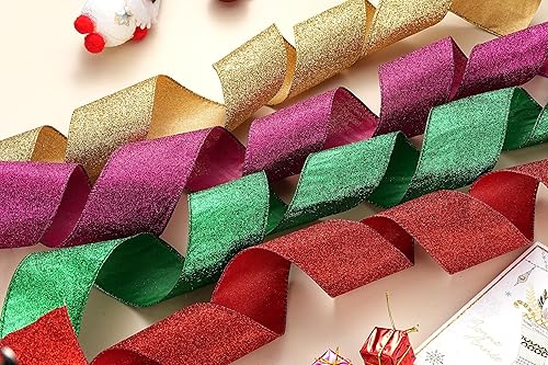 Miniatura 6 de Cinta decorativa metálica verde con alambre para árbol de Navidad, cintas verdes de Navidad para corona, manualidades, casa de campo, decoración de