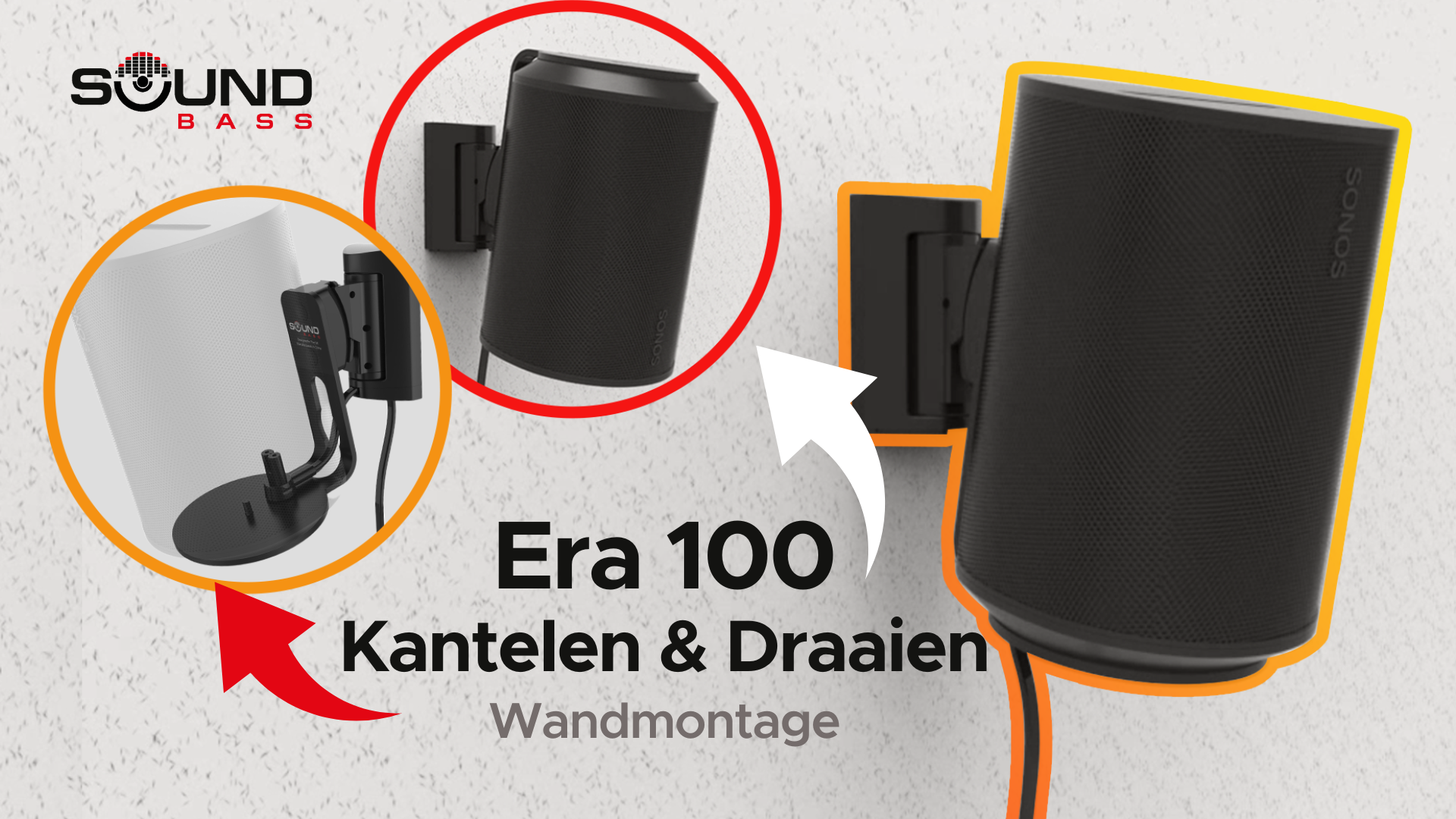 Sound Bass ERA 100 Muurbeugel, Kantel- en Draaibaar, Wit, Enkel (1 stuk), Compatibel met Sonos ERA100 & ERA 100 SL, Eenvoudige Installatie, Inclusief Montagekit