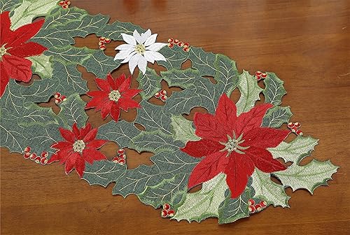 Miniatura 5 de GRANDDECO Camino de mesa navideño para fiestas de granja bordadas con flores rojas de Navidad, bufandas, decoración de mesa para el hogar, cocina,