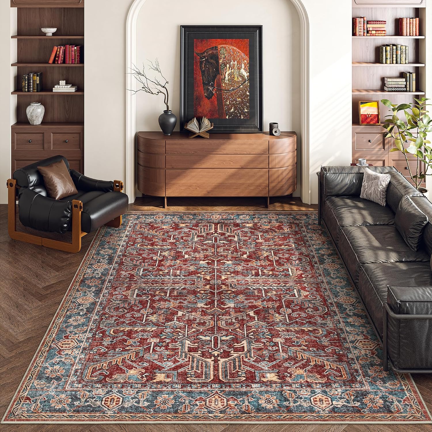 Red Vintage Distressed Thin Rug