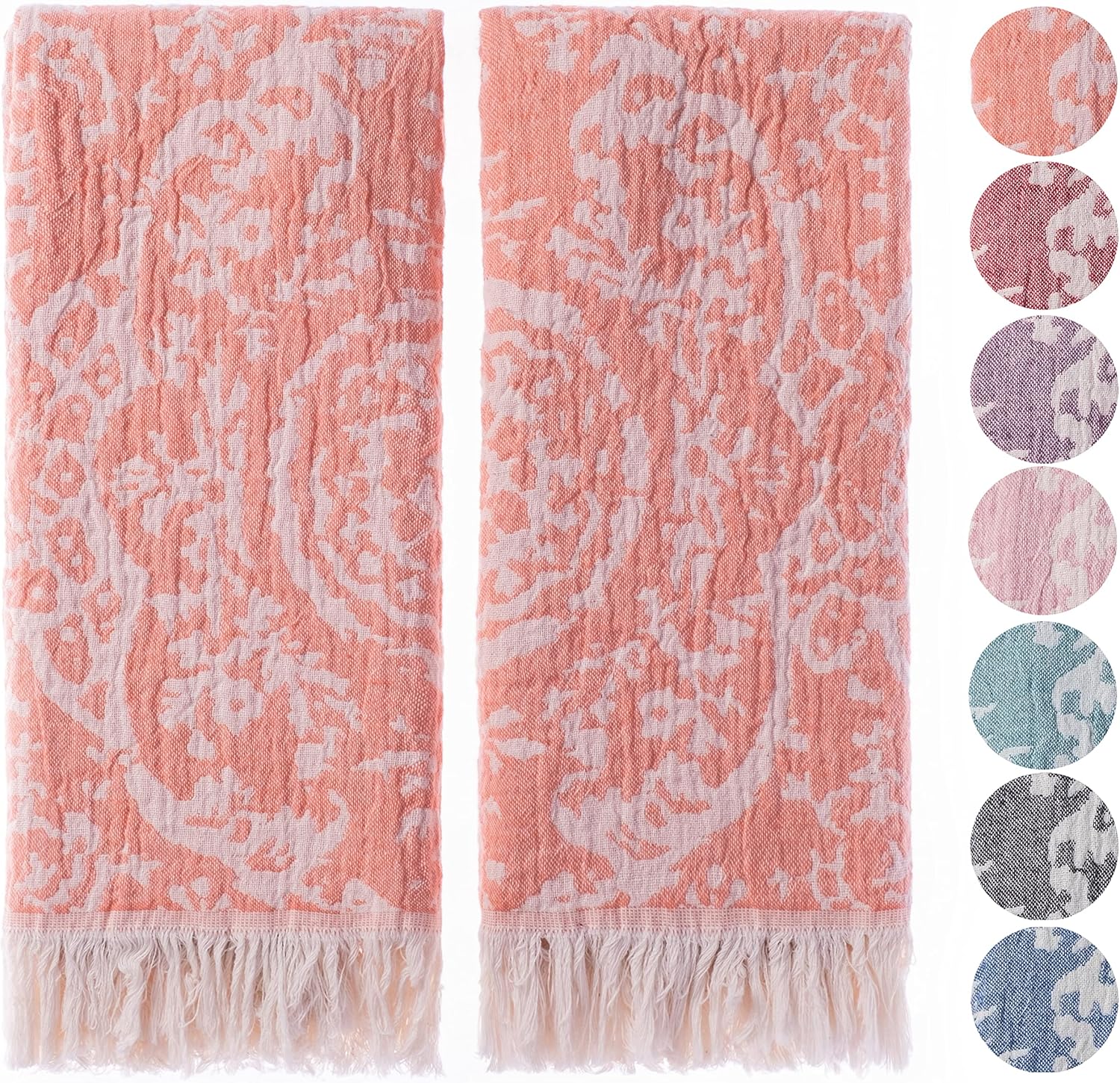 Fe&Ze Turkish Hand Towels with Hanging Loop, 22 x 36 in, 100% Cotton Kitchen Towels Decorative Set of 2, Ocean Blue Towels for Bathroom