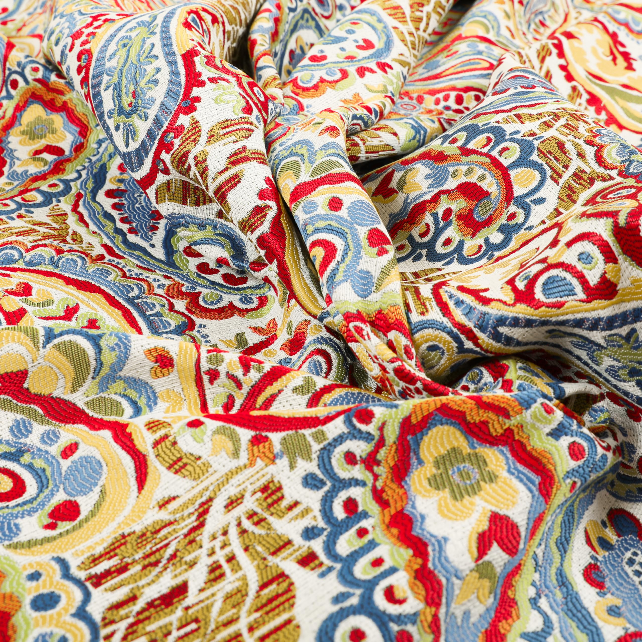 Redbrick Mill Fabrics Flame Retardant All Over Paisley Pattern Red Blue Colour Chenille Upholstery Curtain Fabrics (Per Metre) โ image 1