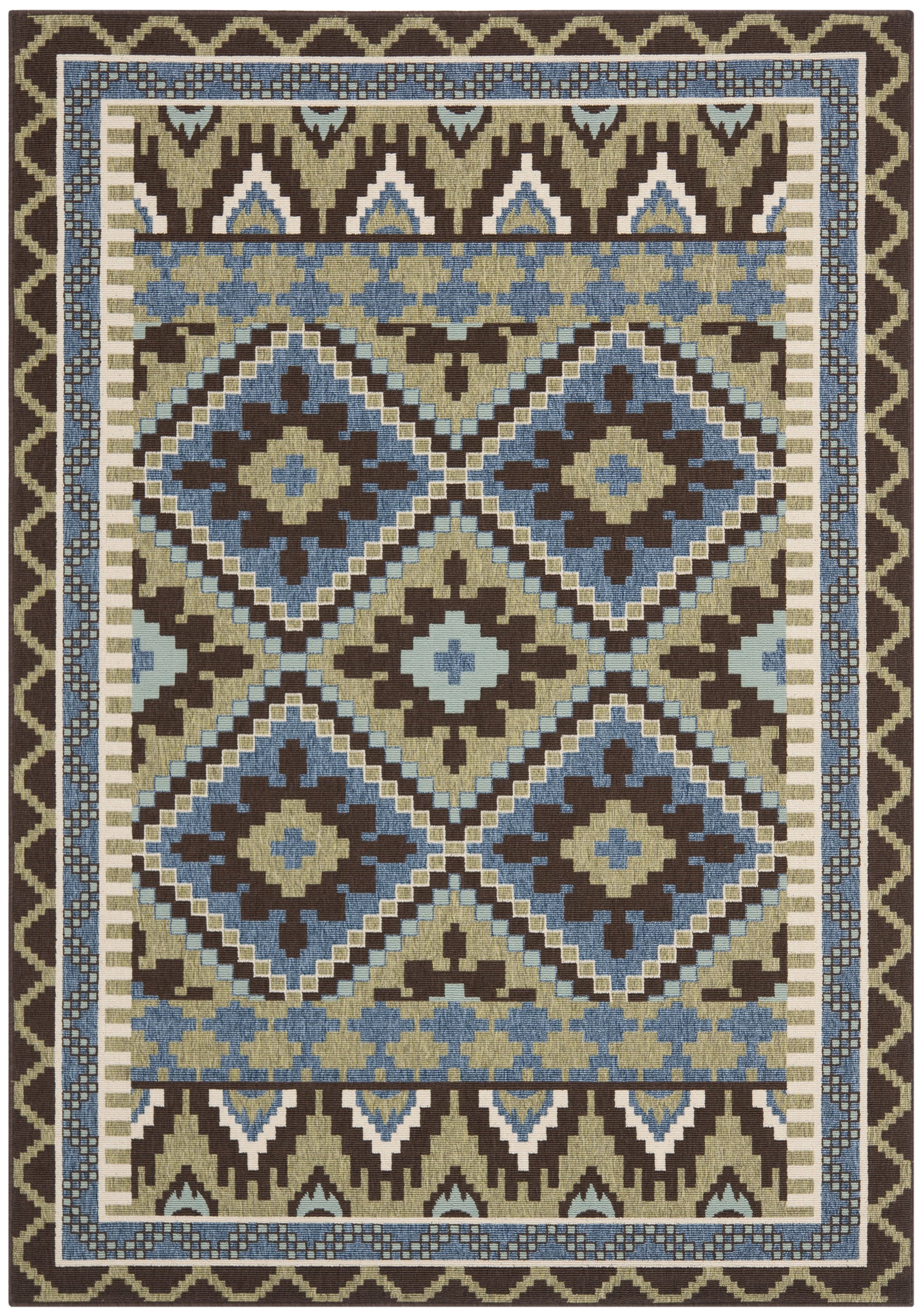 SAFAVIEH Tapis Boho pour Salon, Salle à Manger, Chambre à Coucher - Veranda Collection, Tapis à Poil Court, Vert et Terracotta, 79 X 152 cm