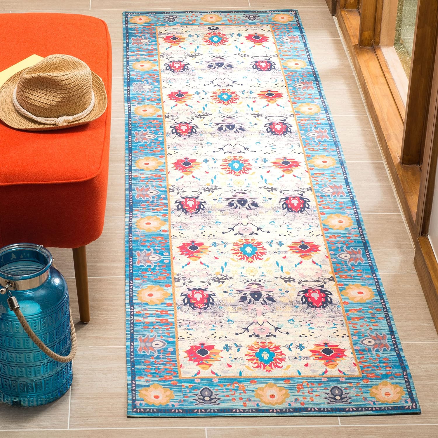 SAFAVIEH Cedar Brook Collection Runner Rug - 2'3" x 8', Blue & Light Grey, Handmade, Ideal for High Traffic Areas in Living Room, Bedroom (CDR602A)