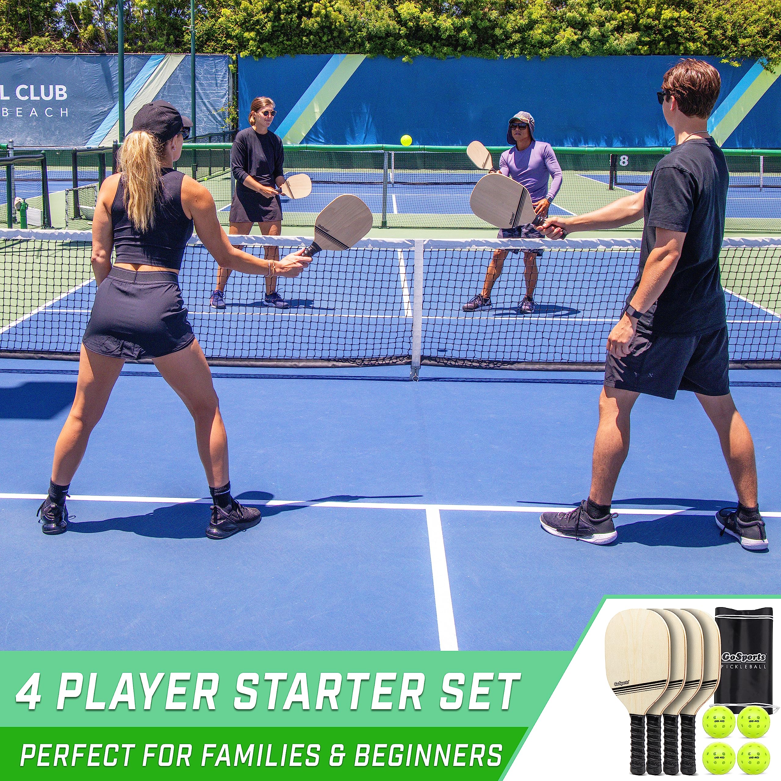 GoSports Pickleball Set con 4 paddle, 4 regulation Pickleball e custodia per il trasporto, classico