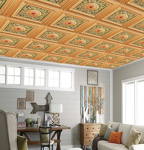 Miniatura 9 de Dundee Deco Pegamento de plata antigua floral victoriana para colocar o colocar, panel de techo decorativo 3D de PVC, 2 pies x 2 pies (23.6 in x