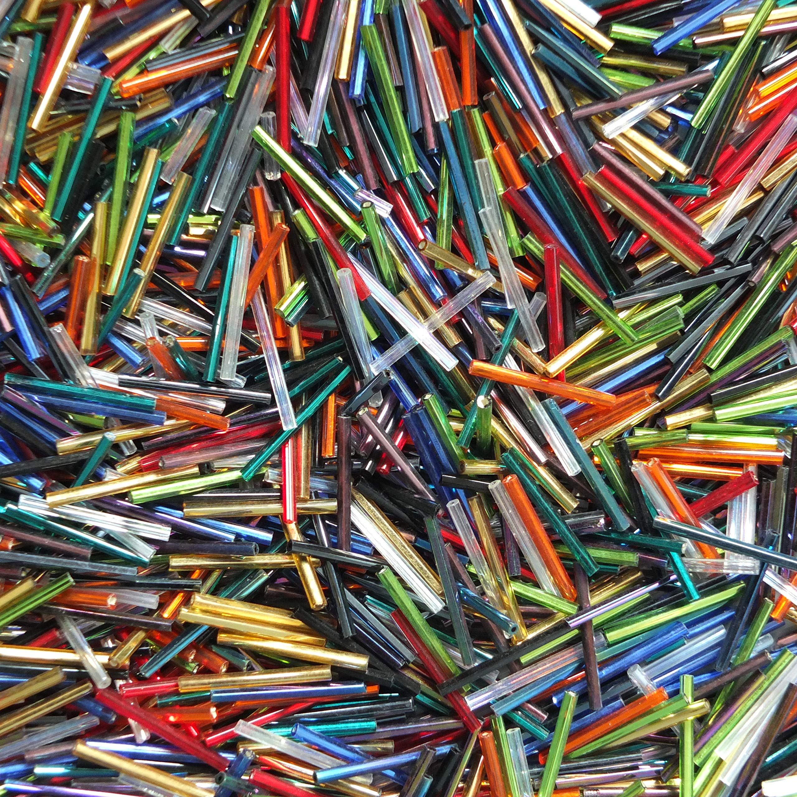 SeedBeadExplosionColor Mix 25mm 1 inch Extra Long Bugle Beads pk/200 Czech Glass Silver Lined, Metallics, Opaques